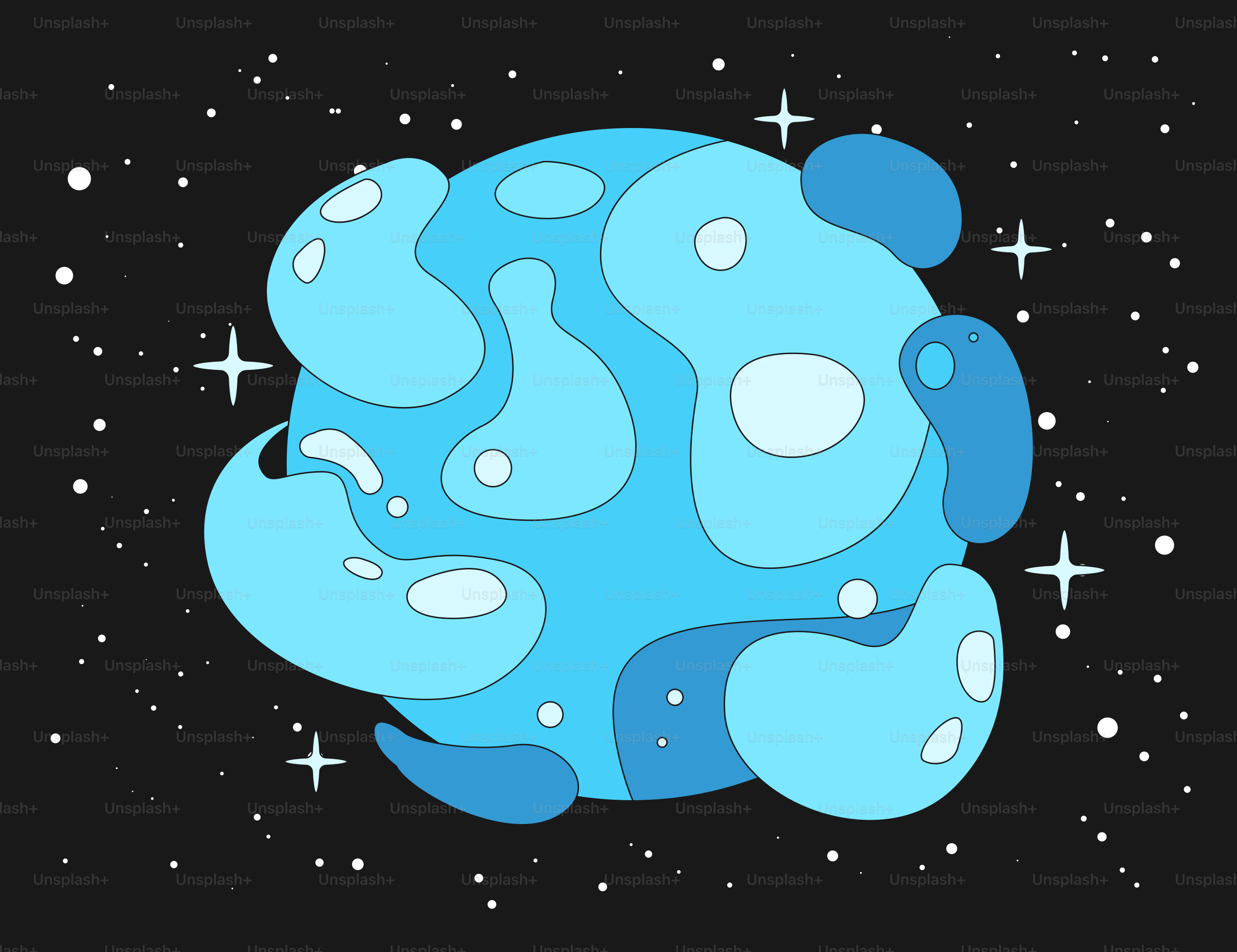 Une planète bleue avec des taches bleues plus claires dans l’espace