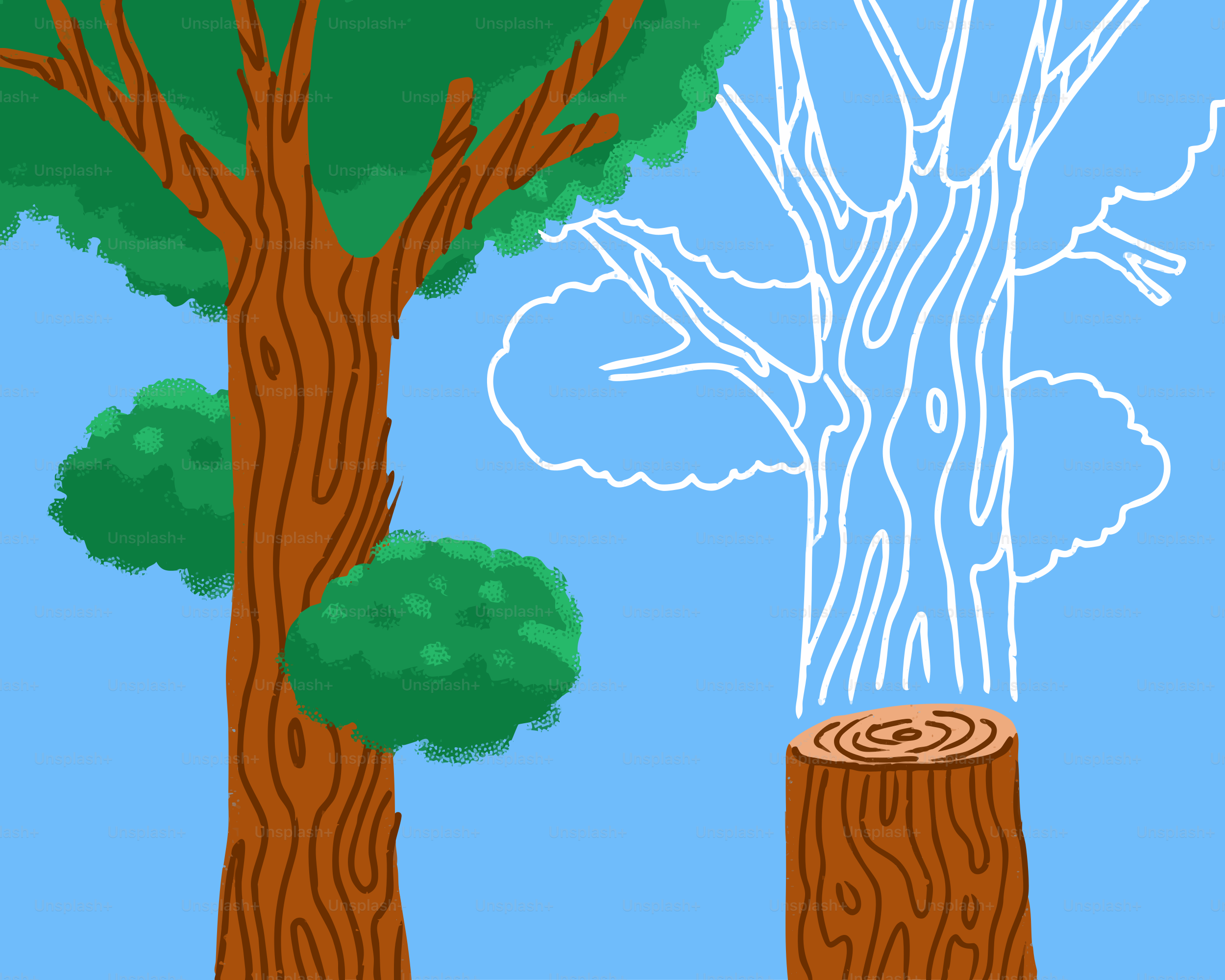 A tree and a tree stump against a blue sky vector – Plant Image on Unsplash, image size:3000x2400