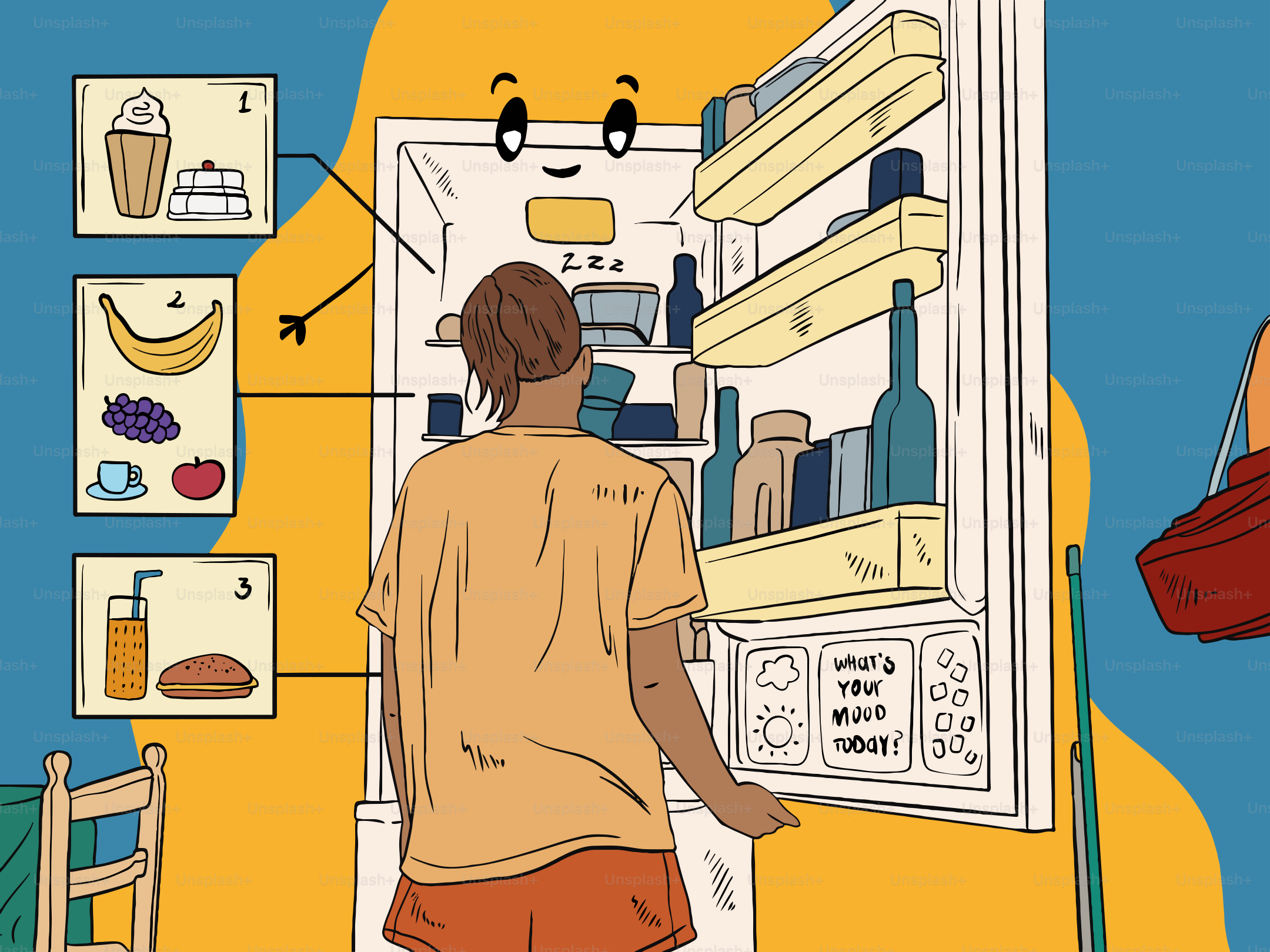 Person looking into a refrigerator filled with food.