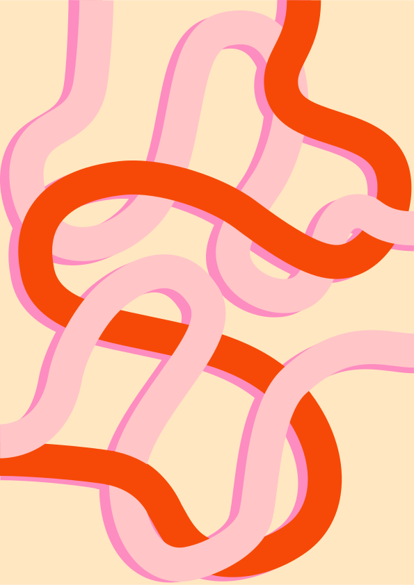 Abstraktes Muster aus ineinander verschlungenen rosa und orangen Linien.