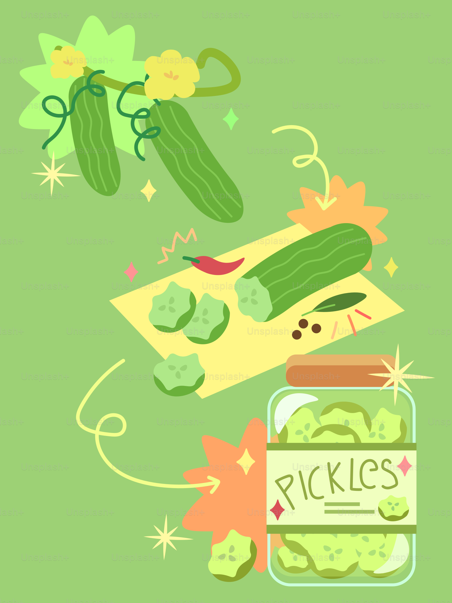 Pickles being prepared and jarred with dill and spices