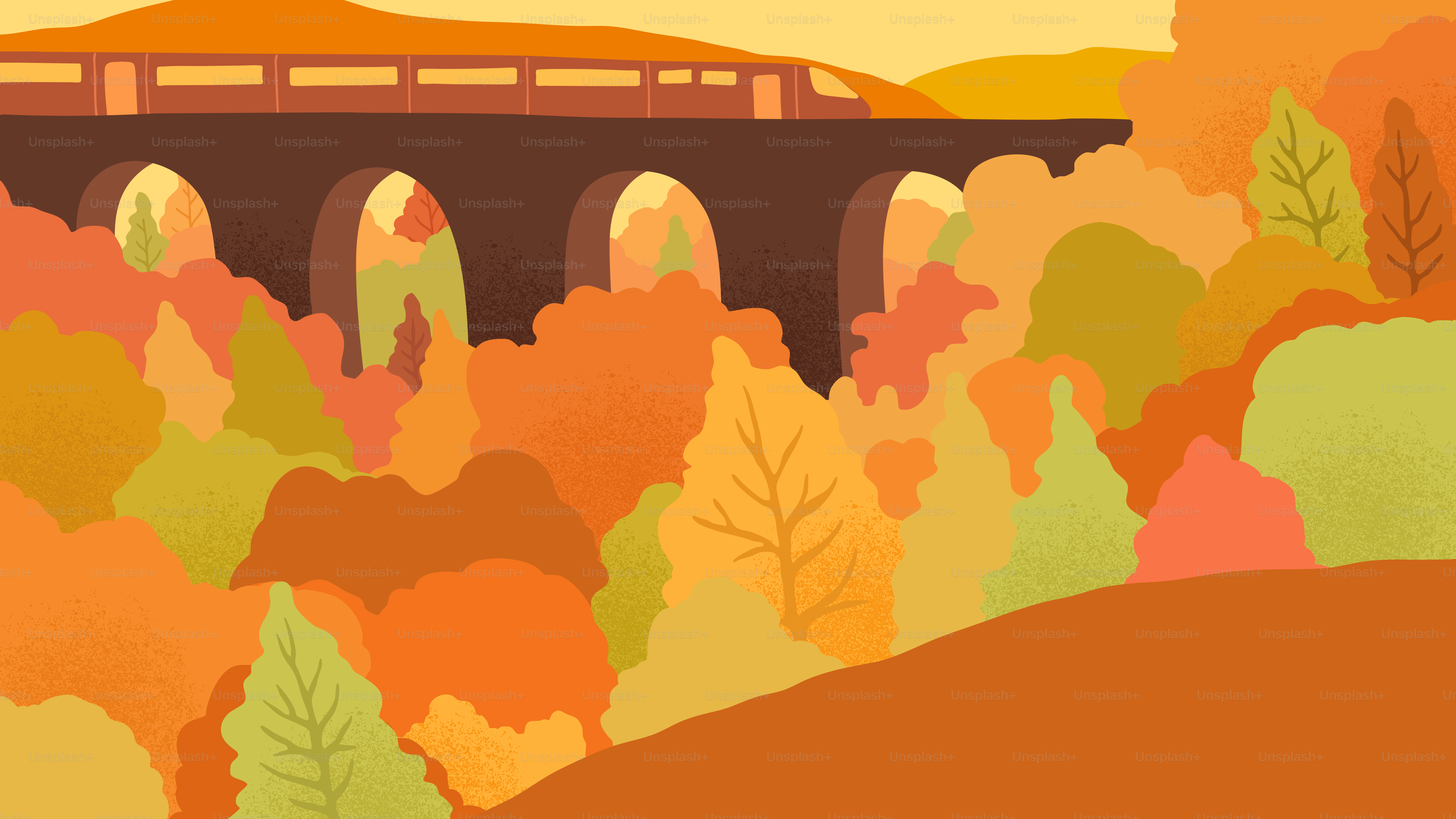 Autumn trees with a bridge in the background