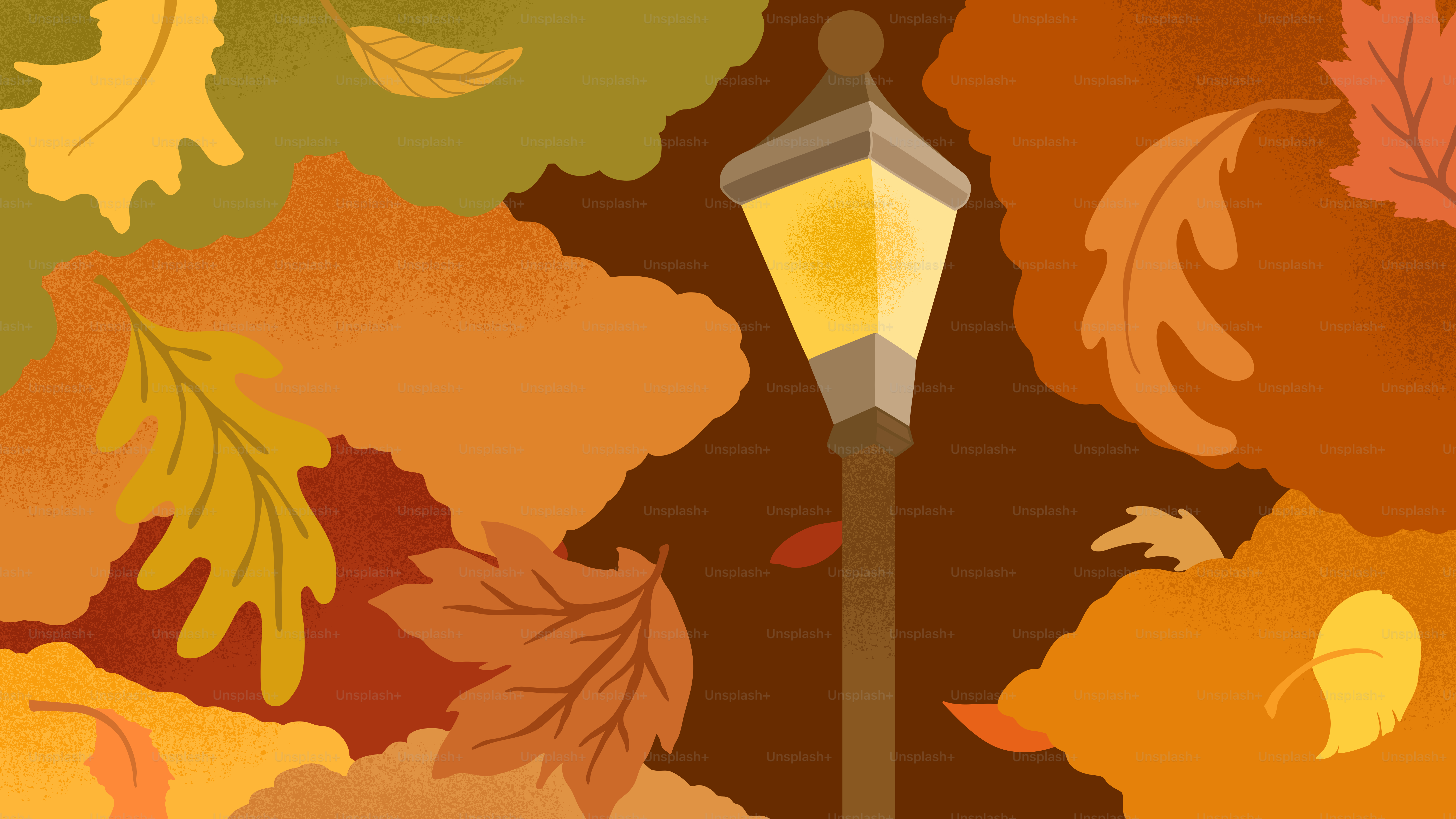 Street lamp surrounded by autumn leaves