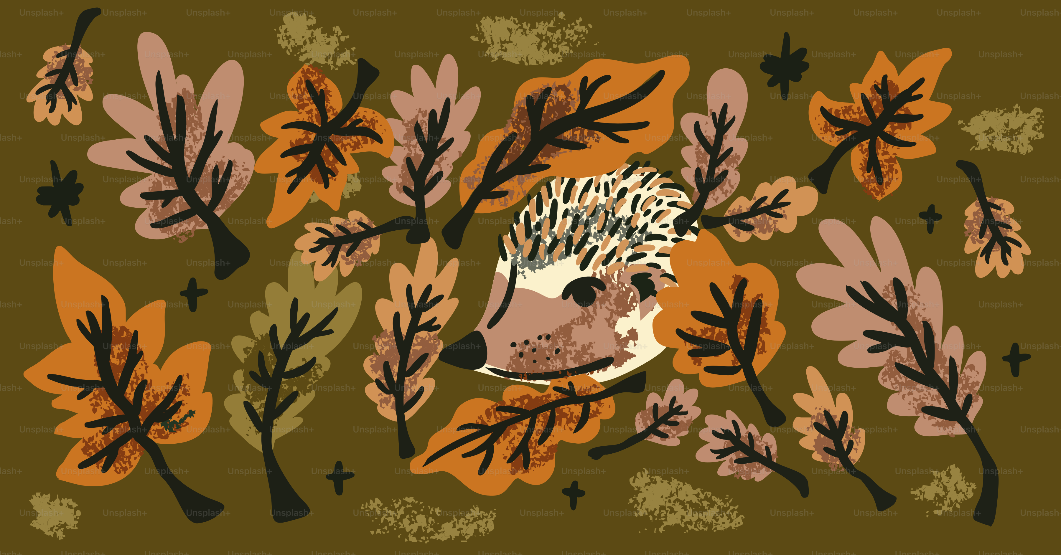 Hedgehog peeking through autumn leaves