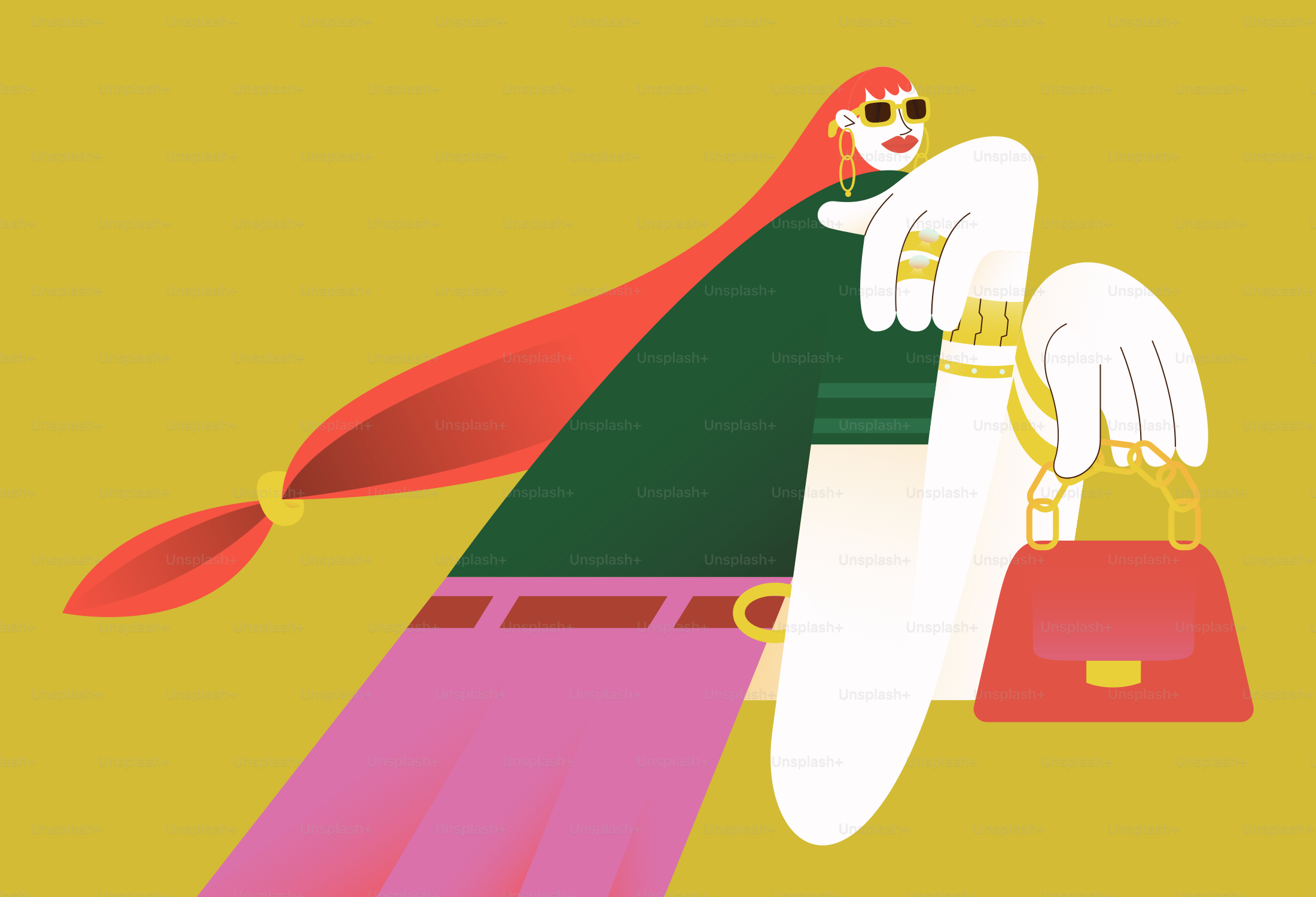 Woman with red hair holding a red purse