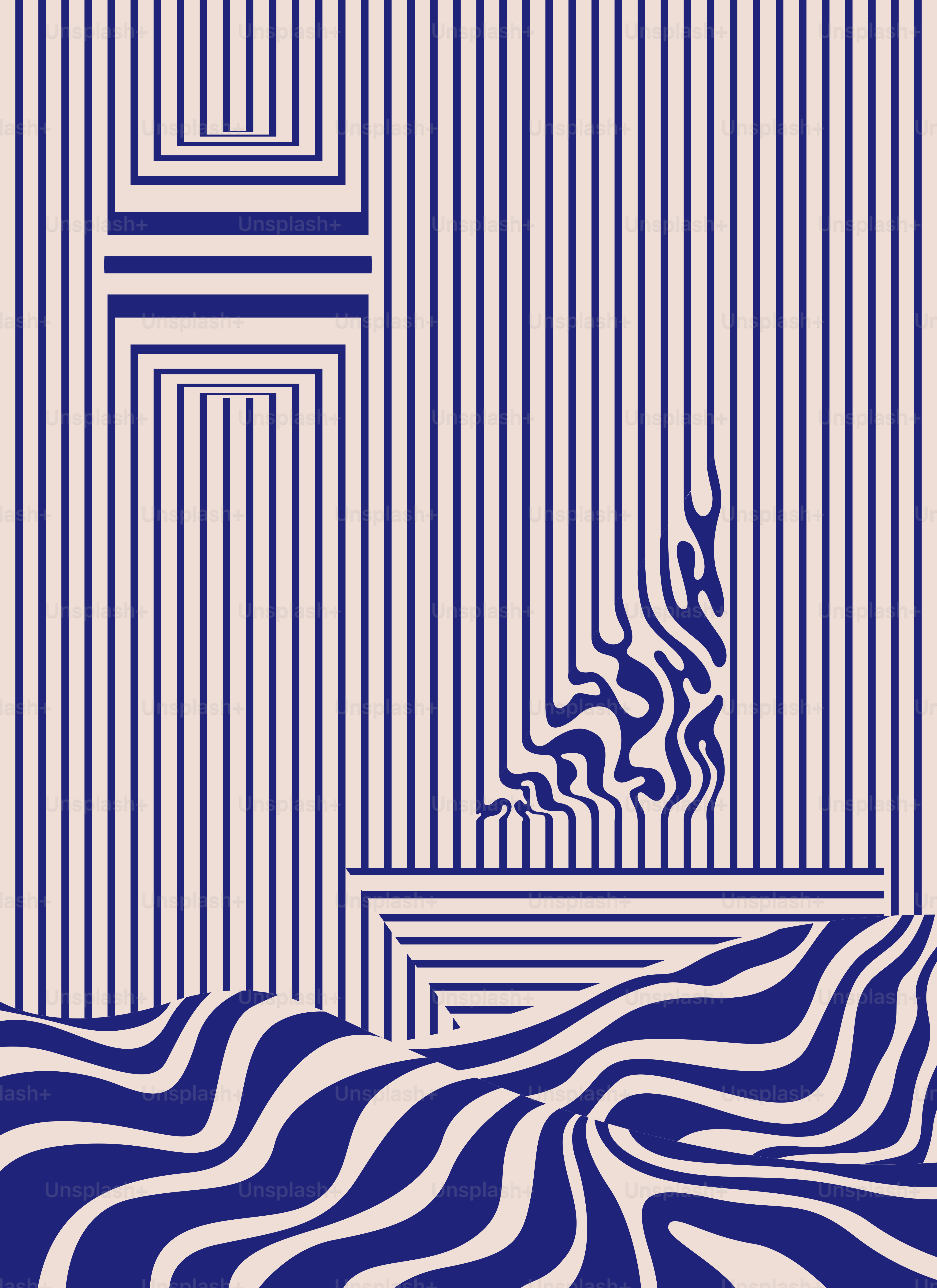 Motivo astratto a righe blu e bianche con linee ondulate