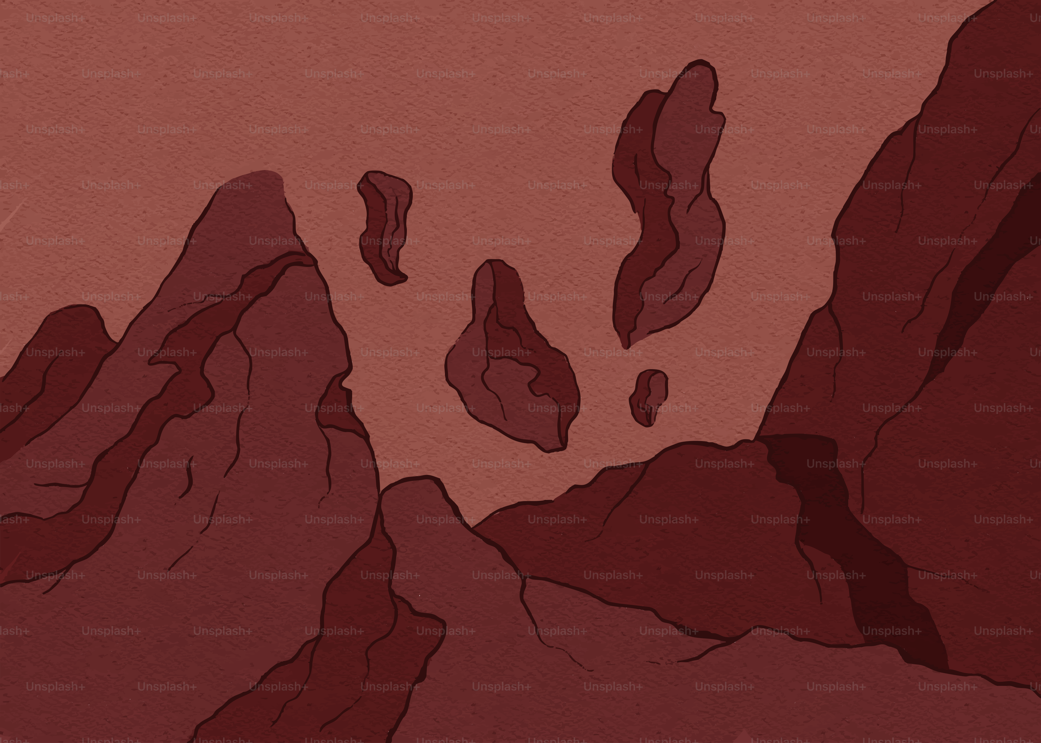 Floating rocks in a rocky, red landscape