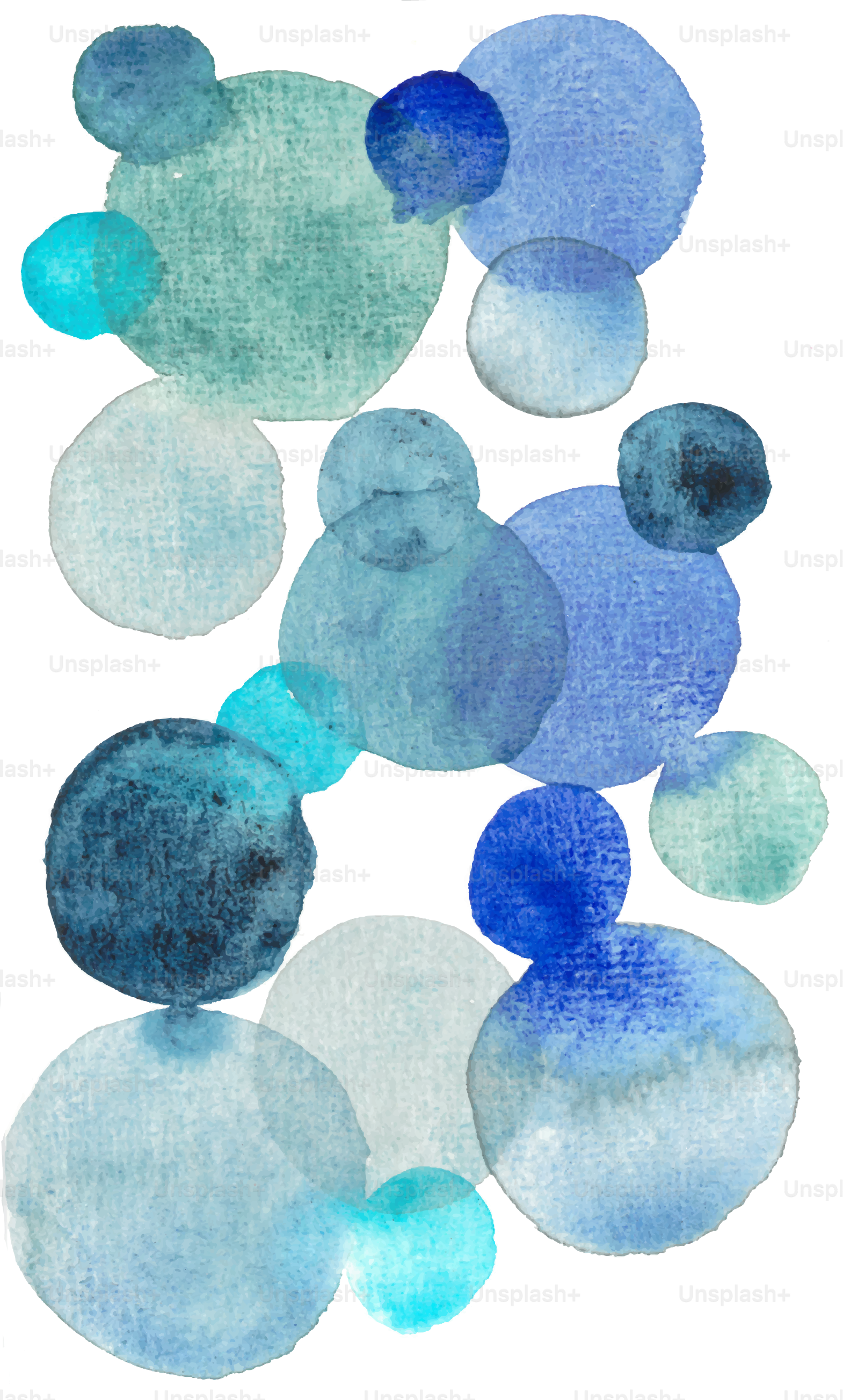 Abstrakte Aquarellkreise in Blau- und Türkistönen.