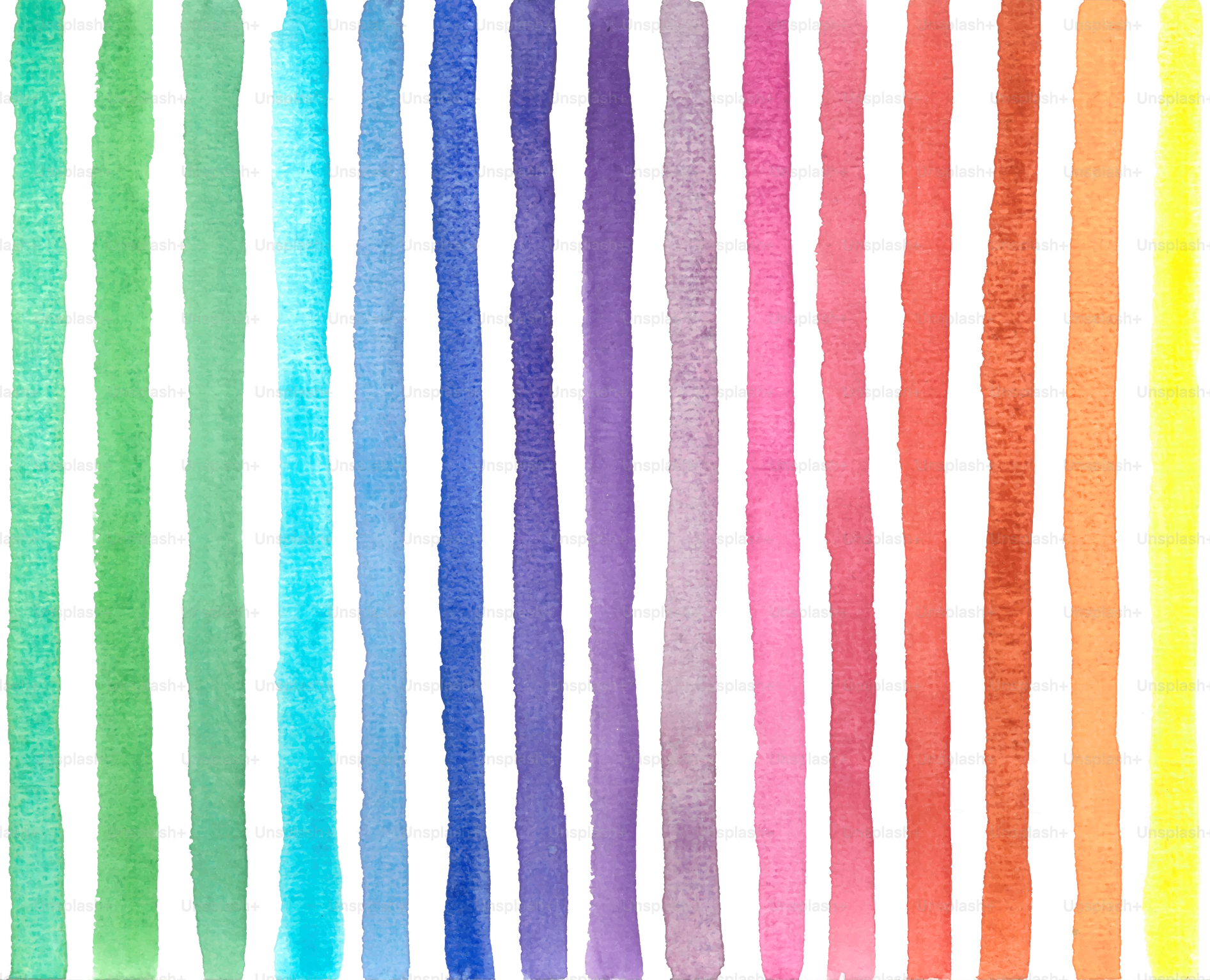 Vertikale Streifen in Regenbogenfarben, auf Weiß gemalt.