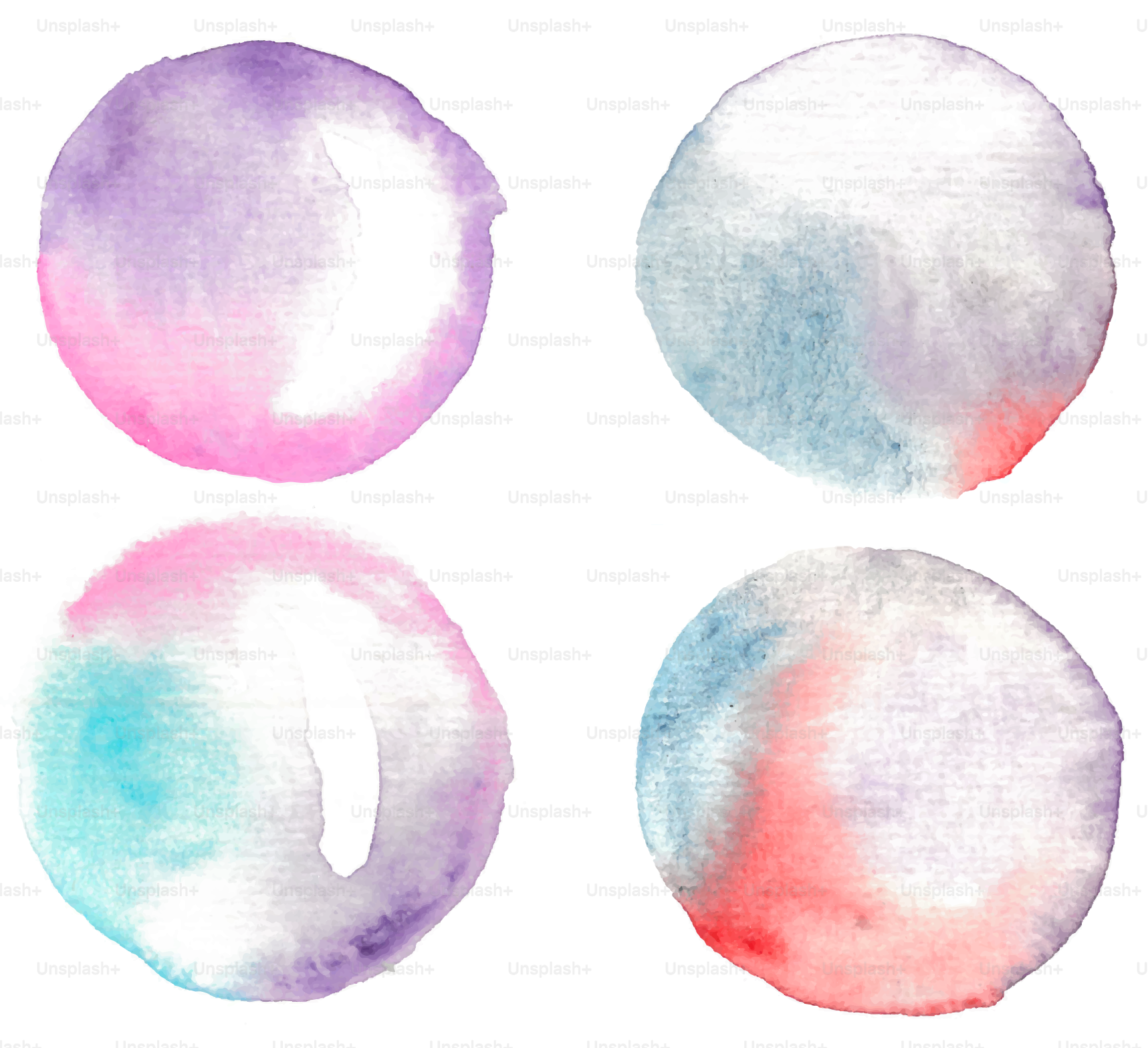 Four watercolor circles with soft pastel colors.