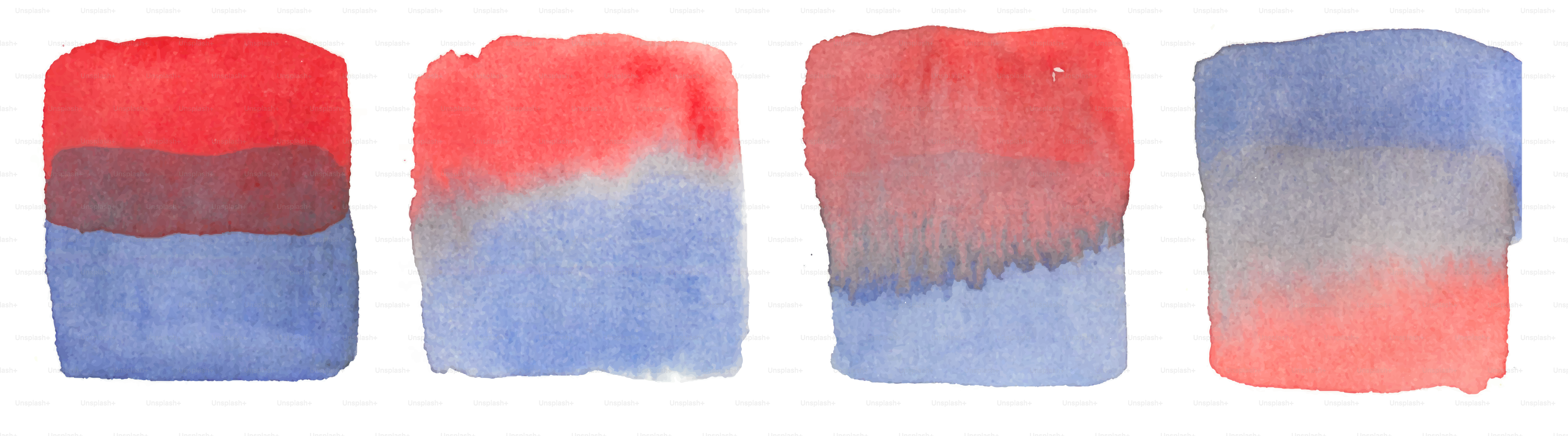 Four watercolor swatches with red and blue gradients