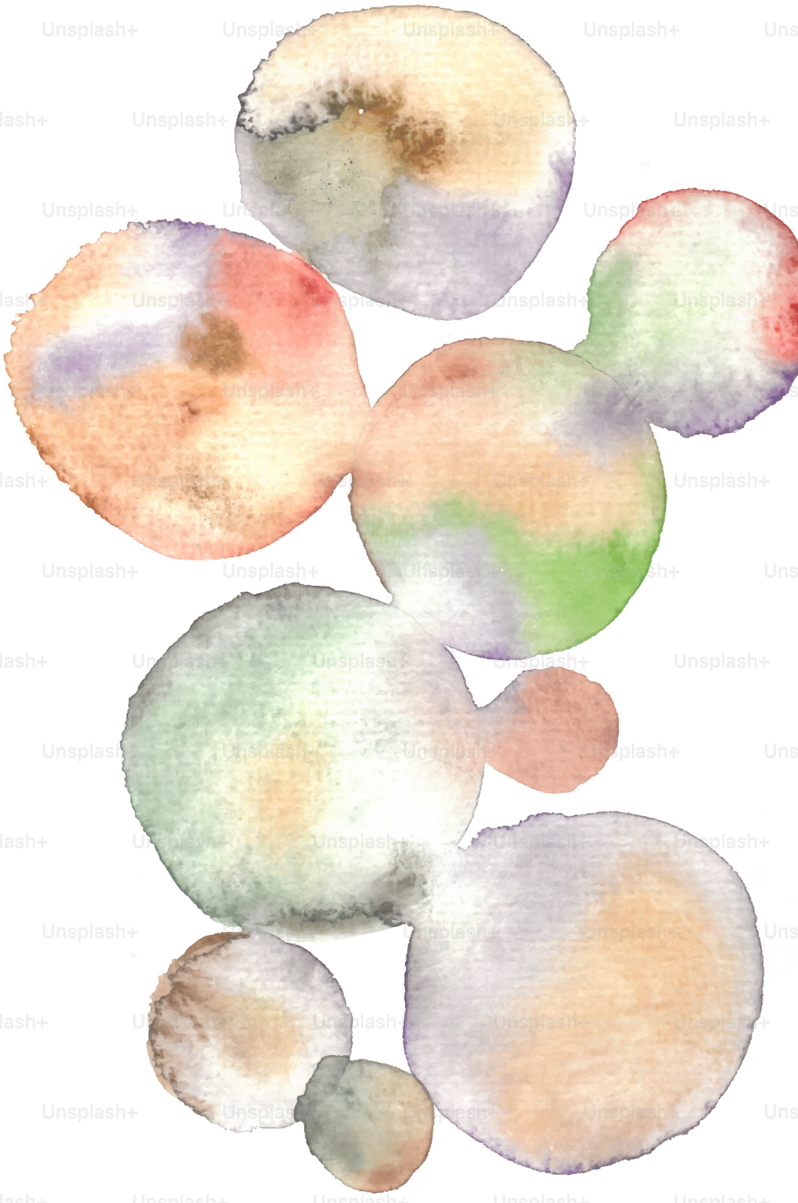 Abstract watercolor circles with soft pastel colors.