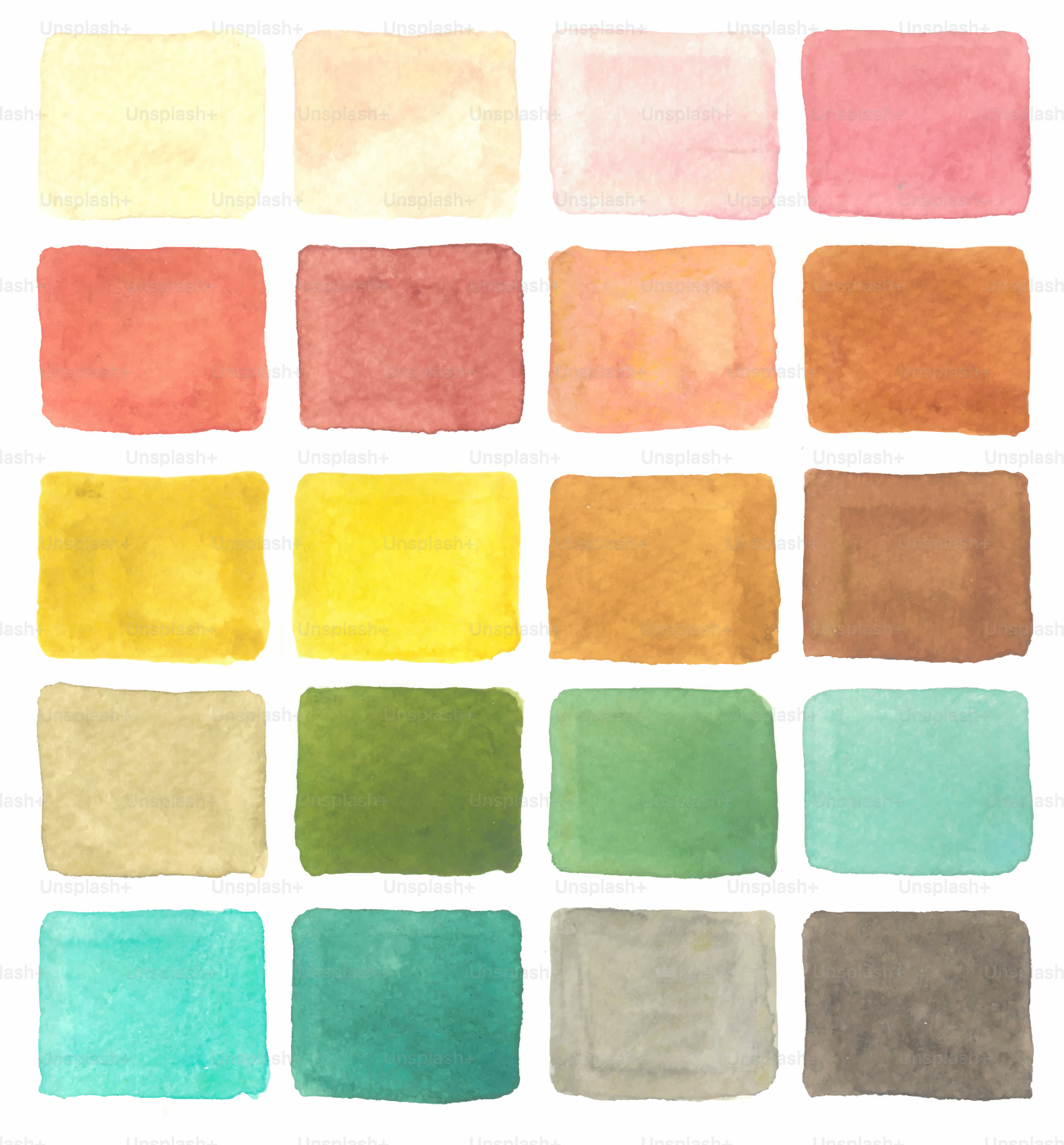 Grid of watercolor swatches in various earthy tones.