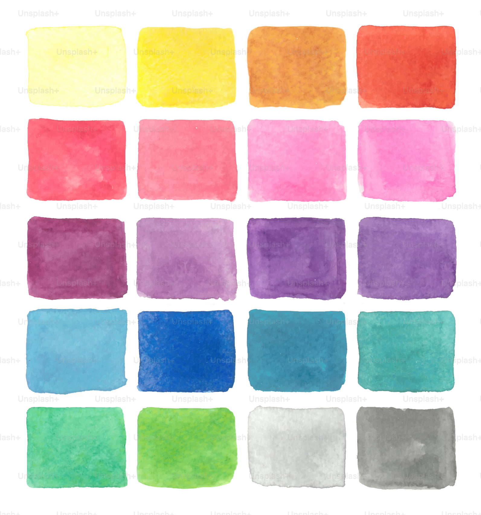 Collection of colorful watercolor squares on white background