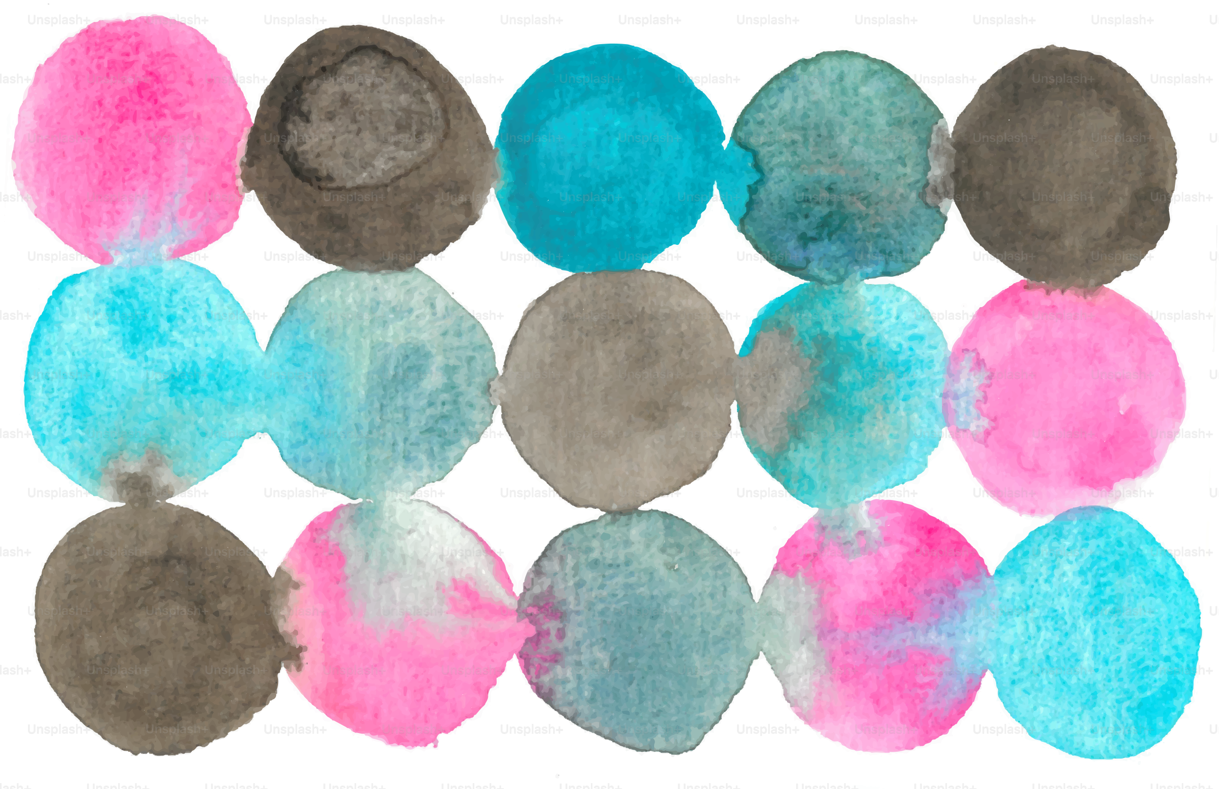 Cercles d’aquarelle colorés disposés en rangées
