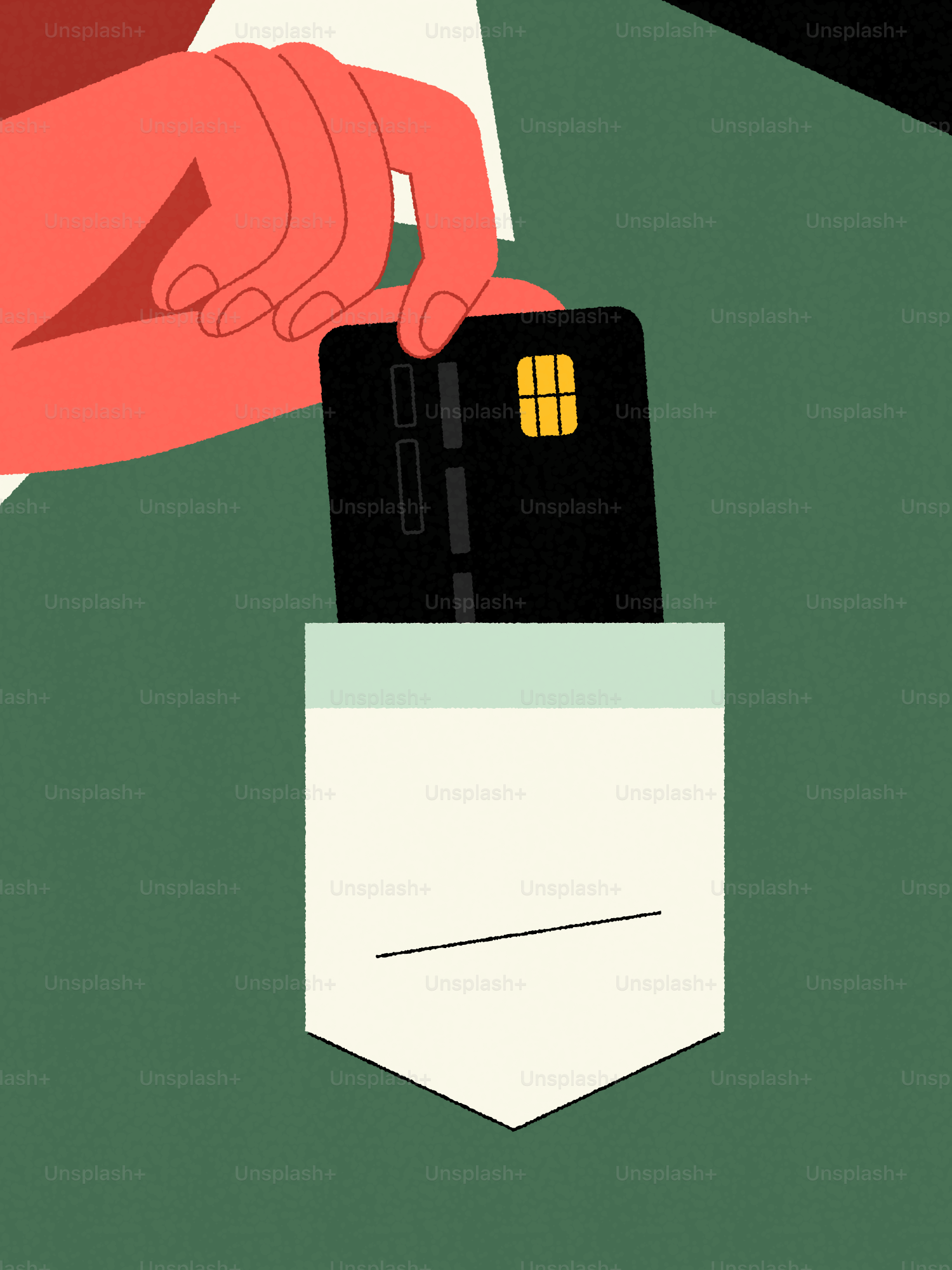 Hand placing black credit card into pocket