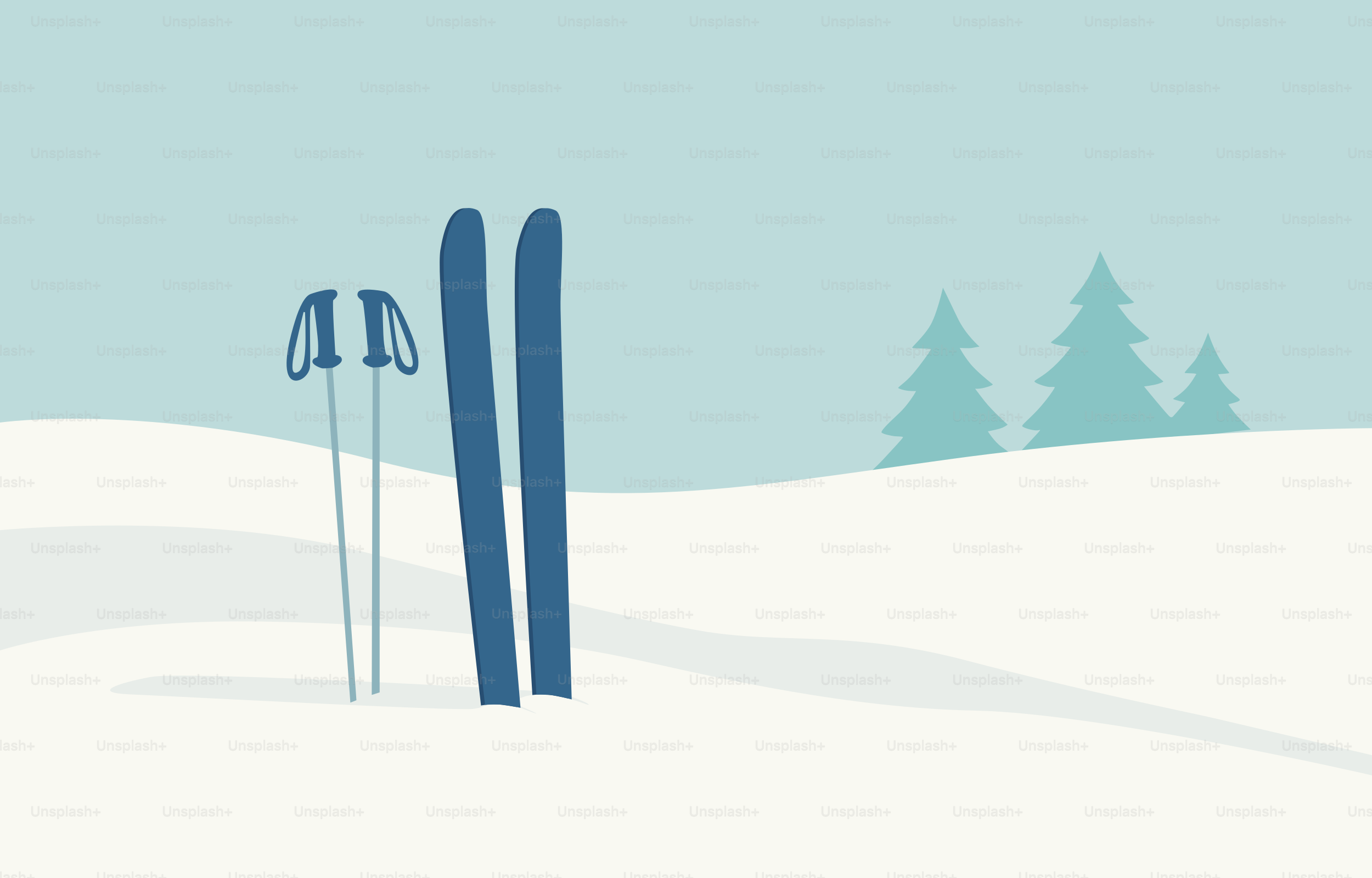Skis and poles in a snowy landscape