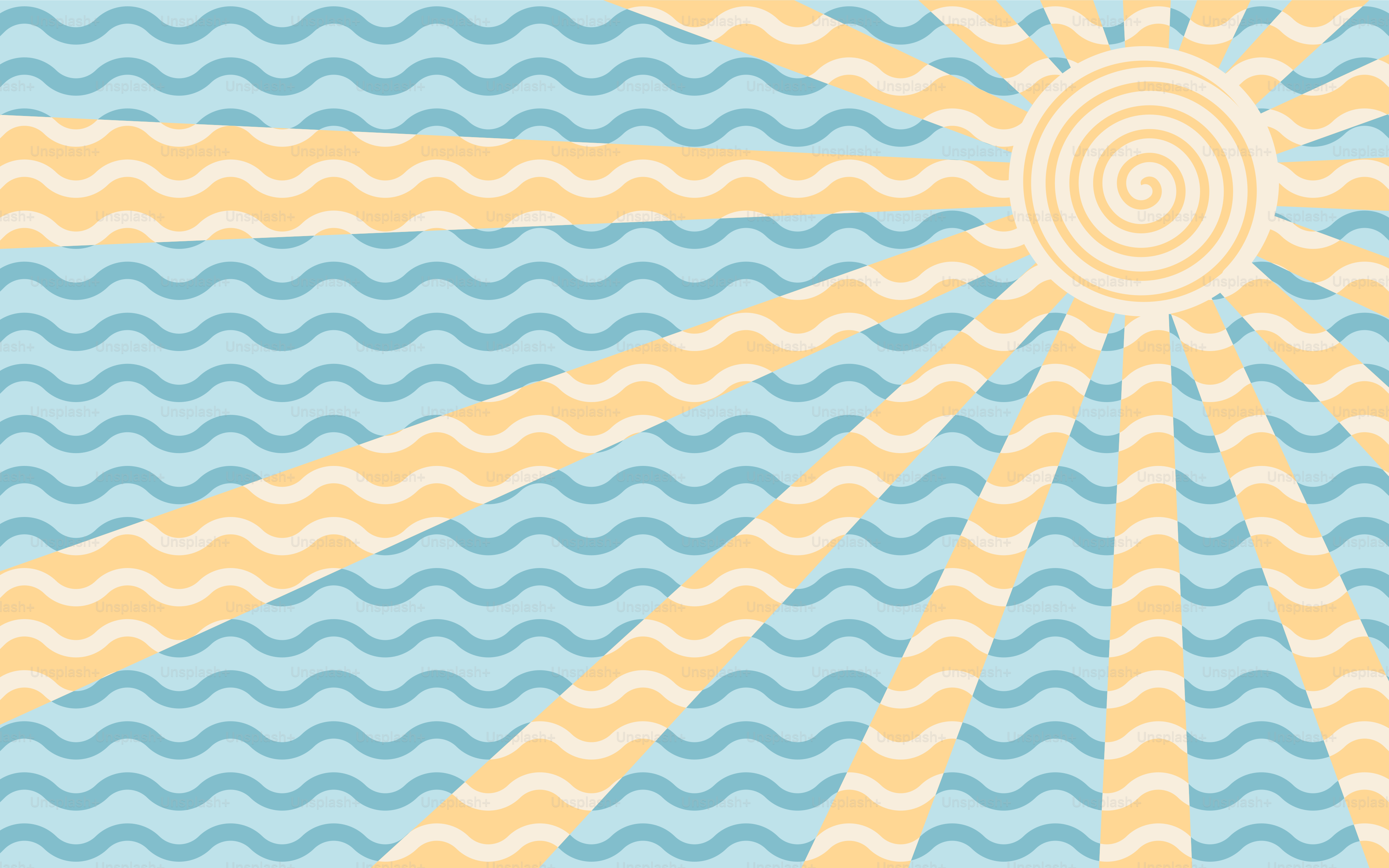 Stylized sunburst with wavy patterns