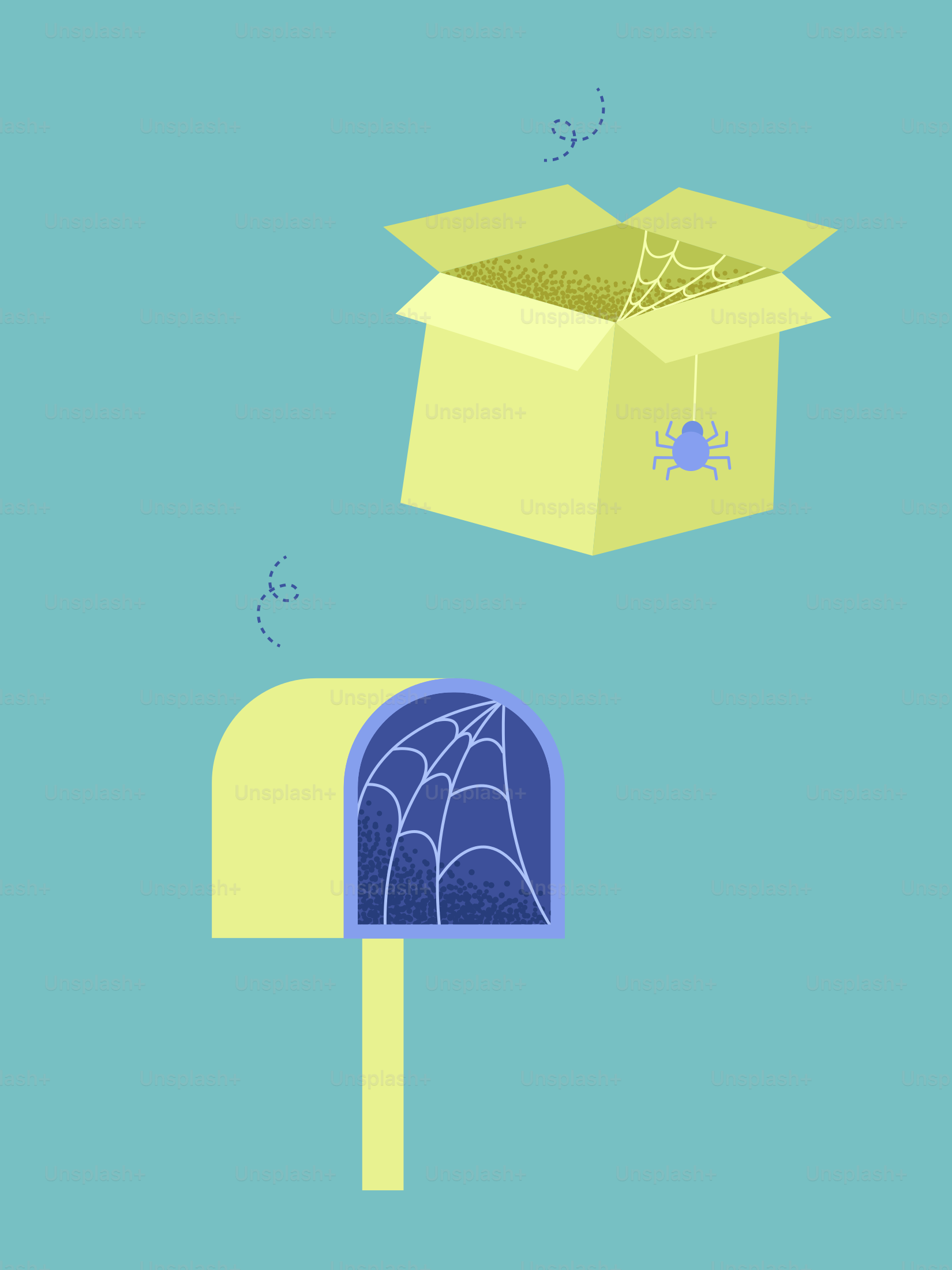 Boîte aux lettres jaune et boîte ouverte avec des toiles d'araignée  vectoriel – Image de Livraison sur Unsplash, image size:3000x4000