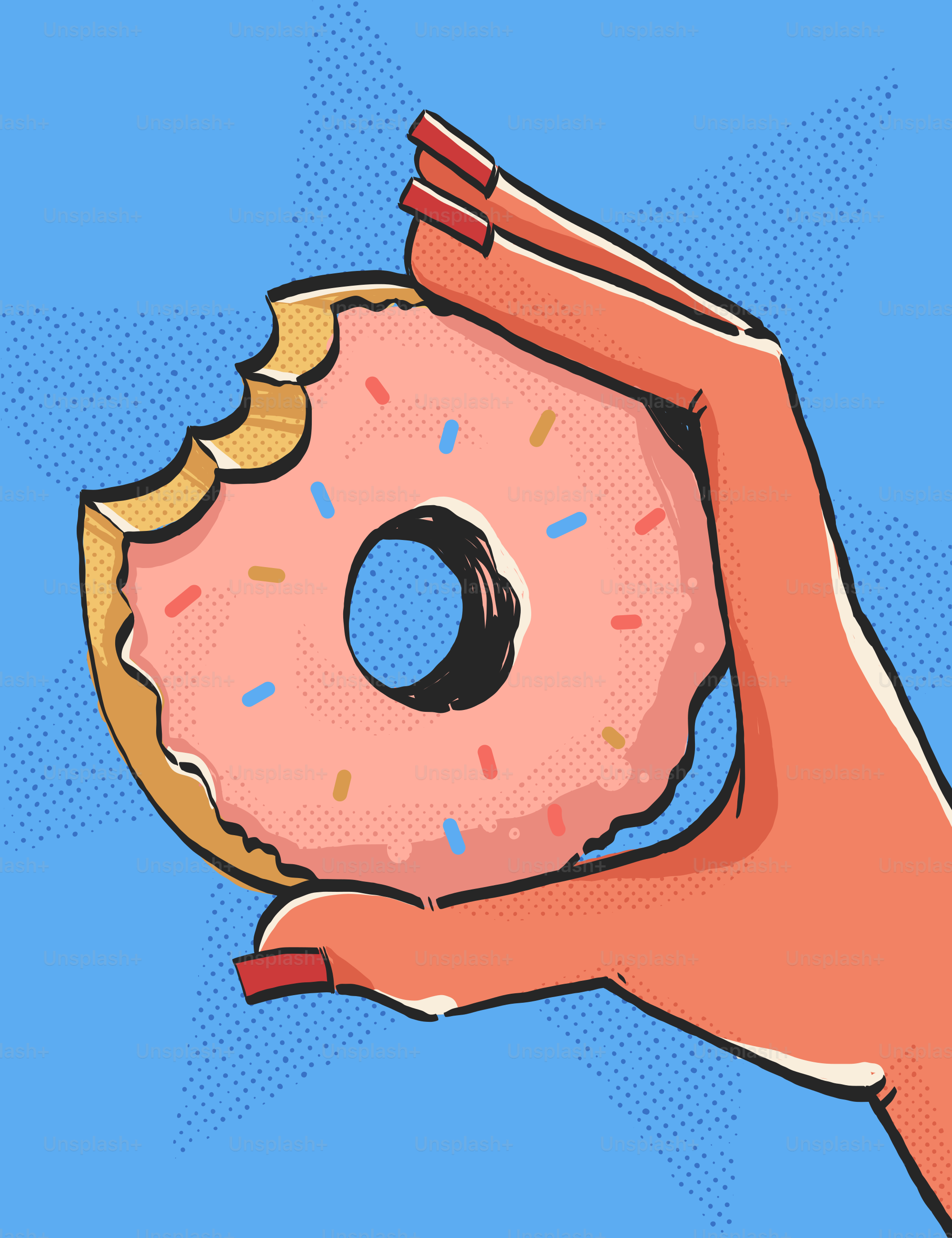 Hand holding a pink frosted donut with sprinkles