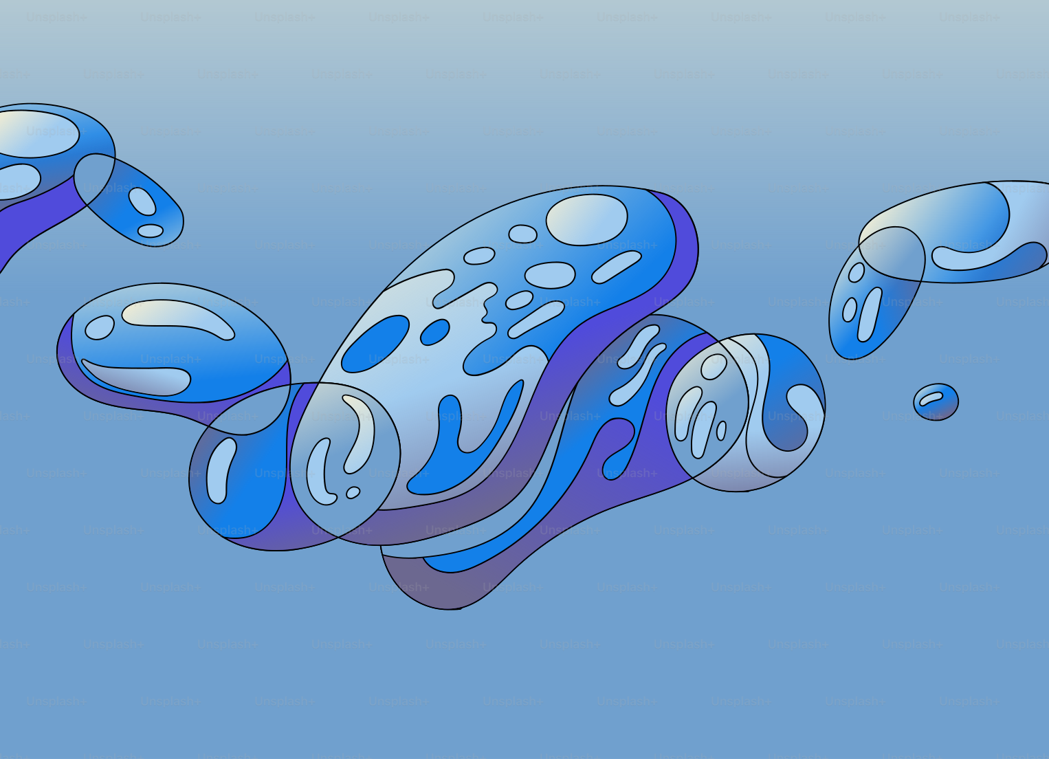 Abstract blue blobs with water-like texture