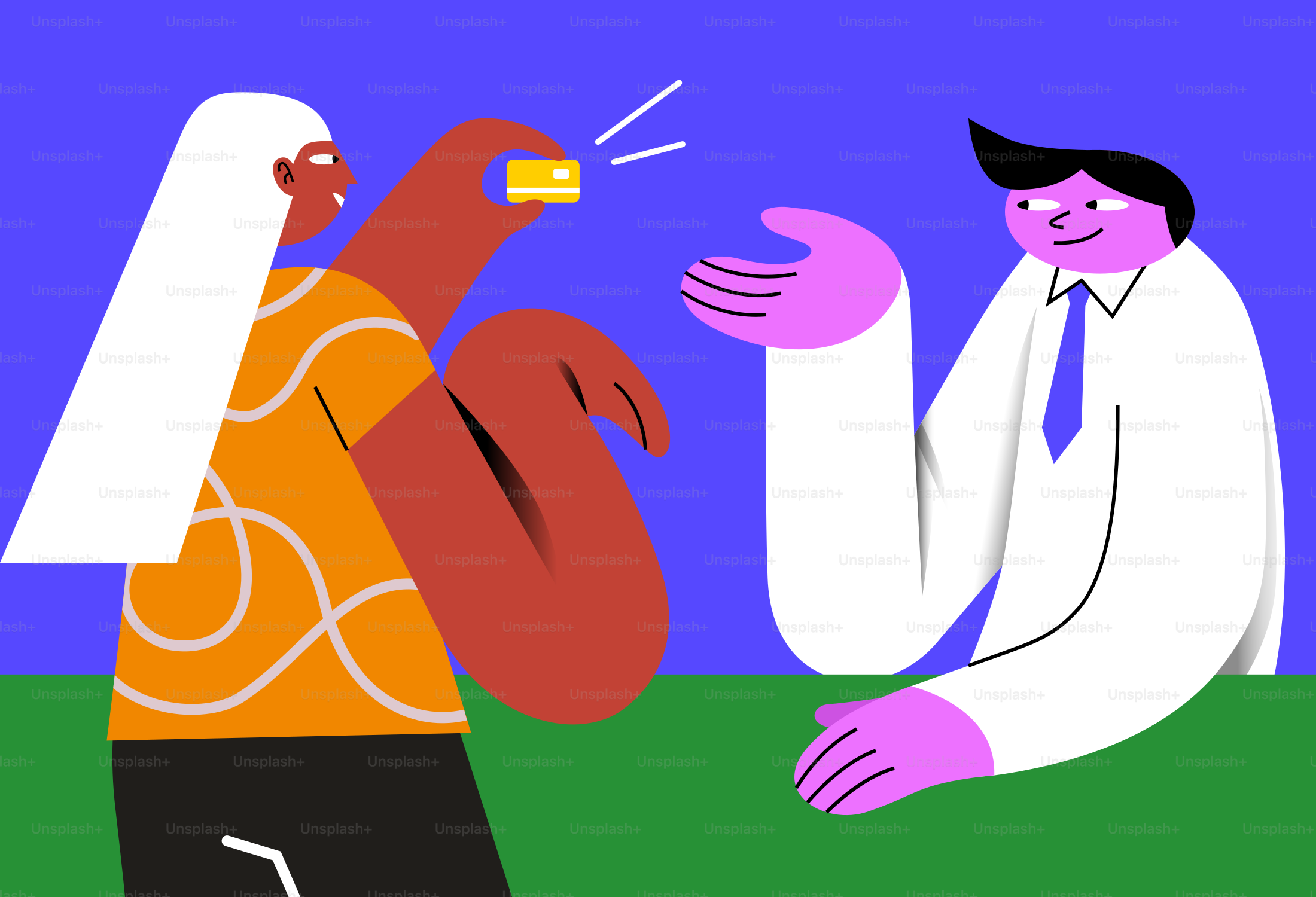 Dos personas interactuando a través de una tarjeta de crédito