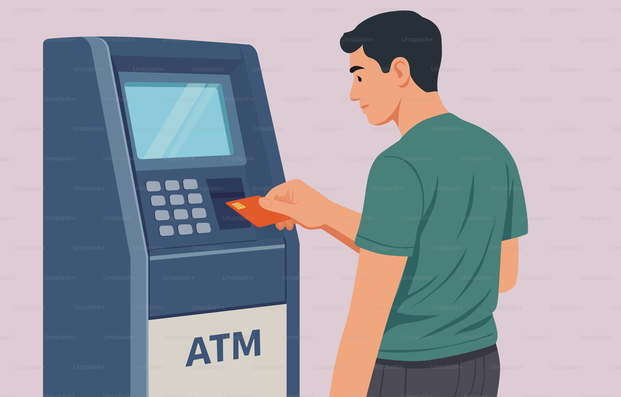 Man inserting credit card into atm machine