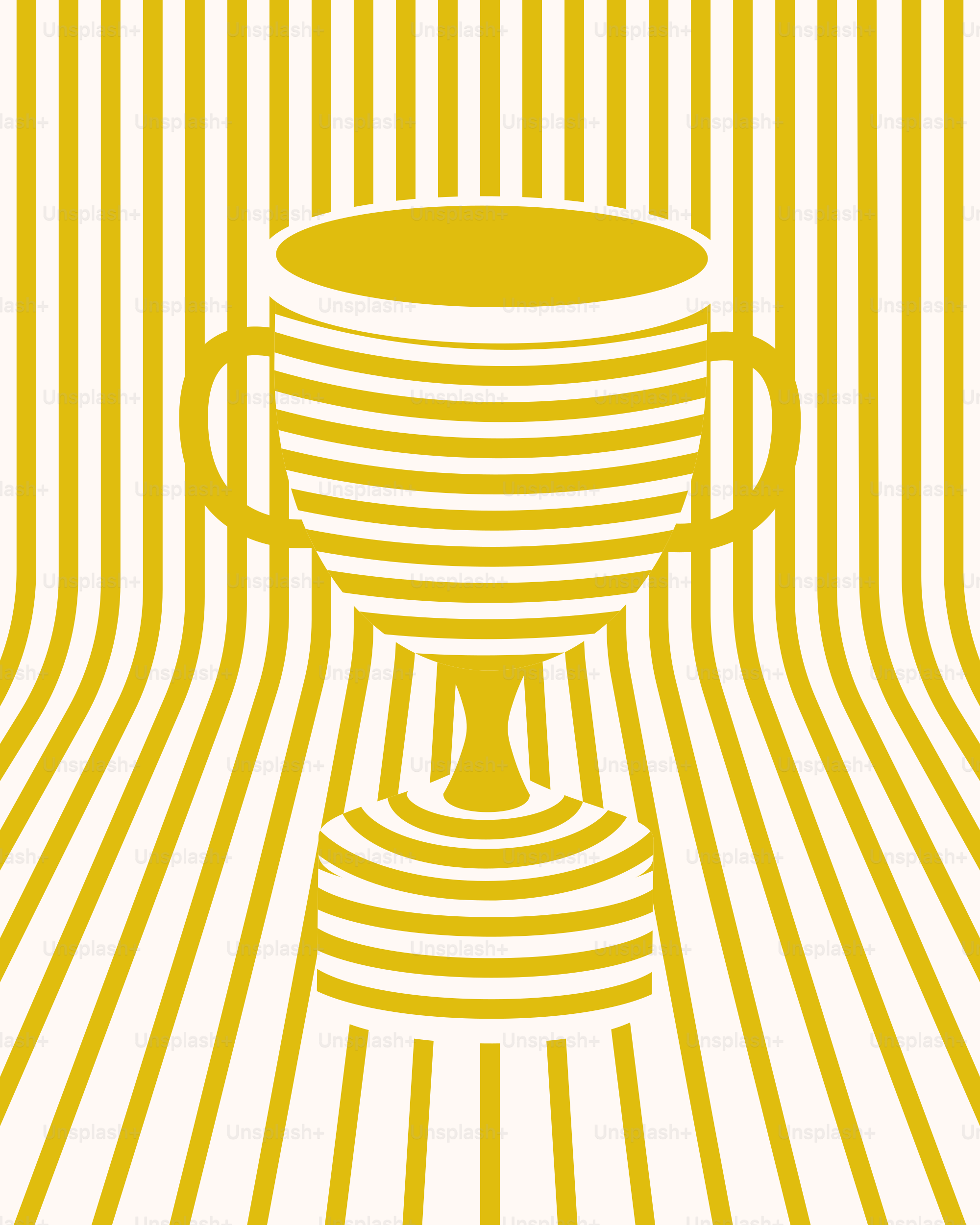 Golden trophy on a striped yellow and white background