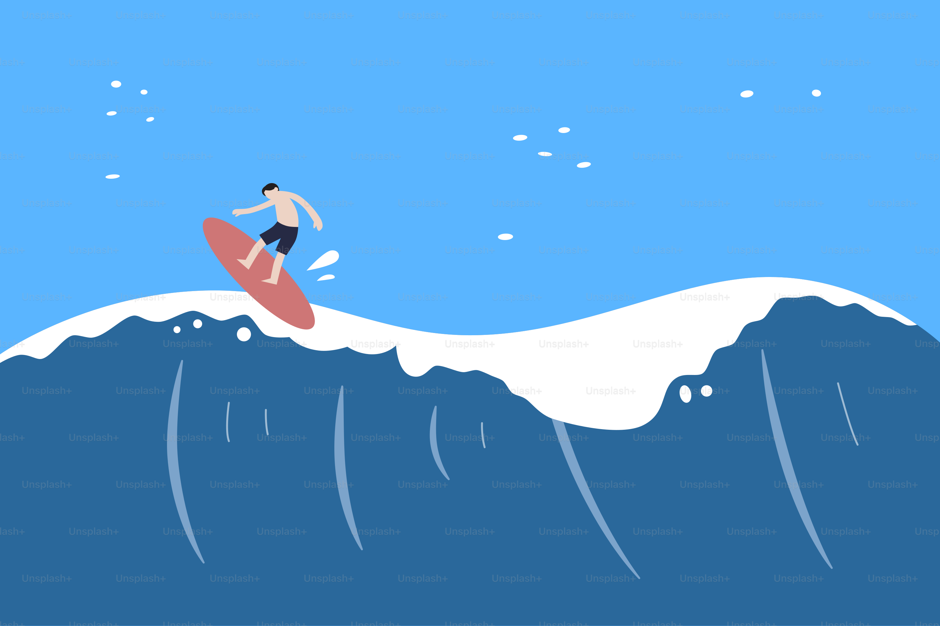 Surfer reitet an einem sonnigen Tag eine große Welle.