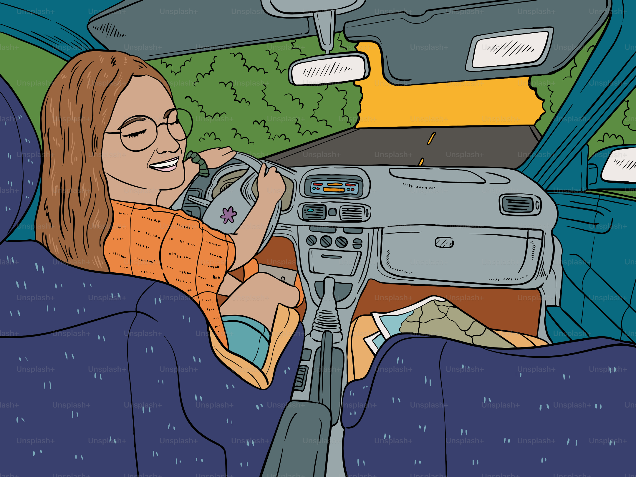 Woman smiling while driving a car