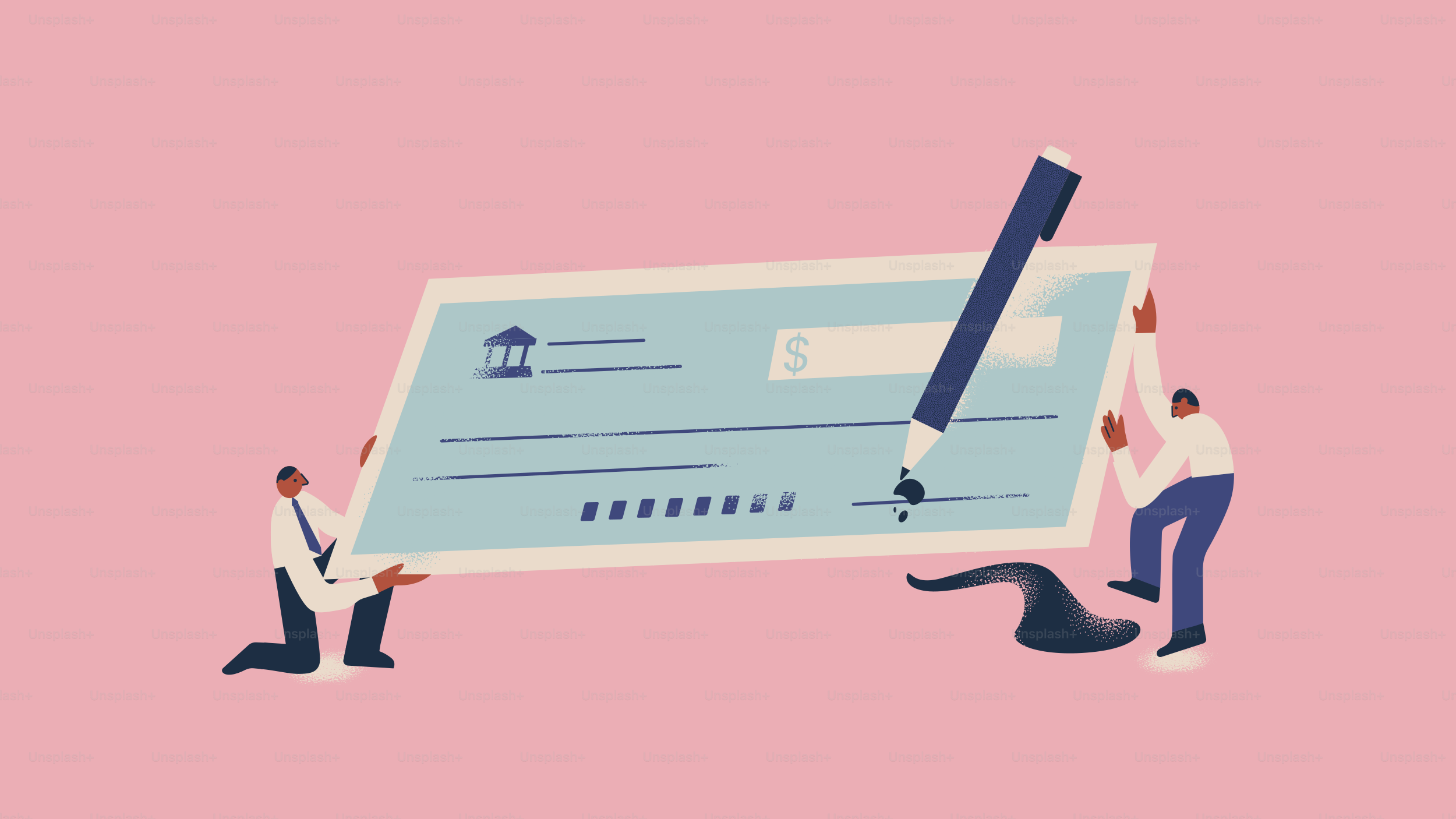 People signing a large check with a pen.