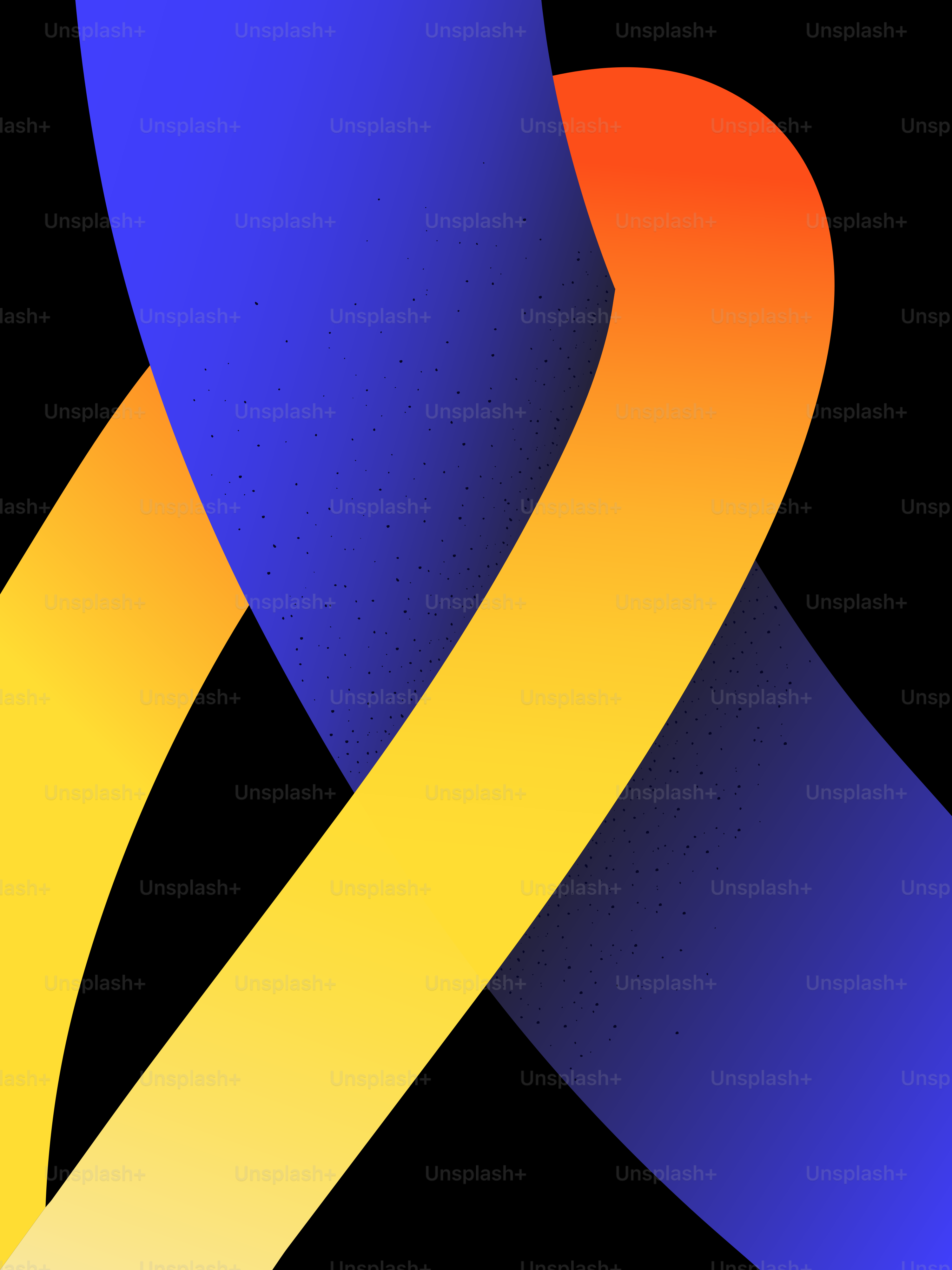 Blue and yellow ribbons intertwined on black background