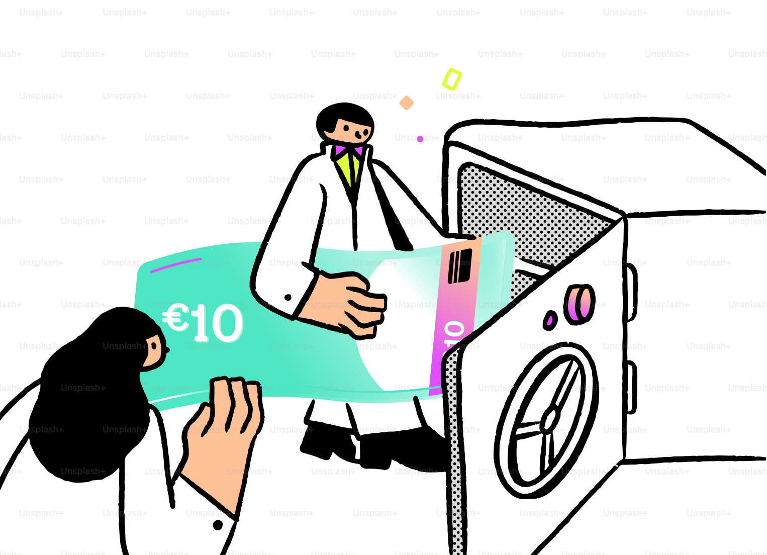 Man puts ten euro bill into washing machine.