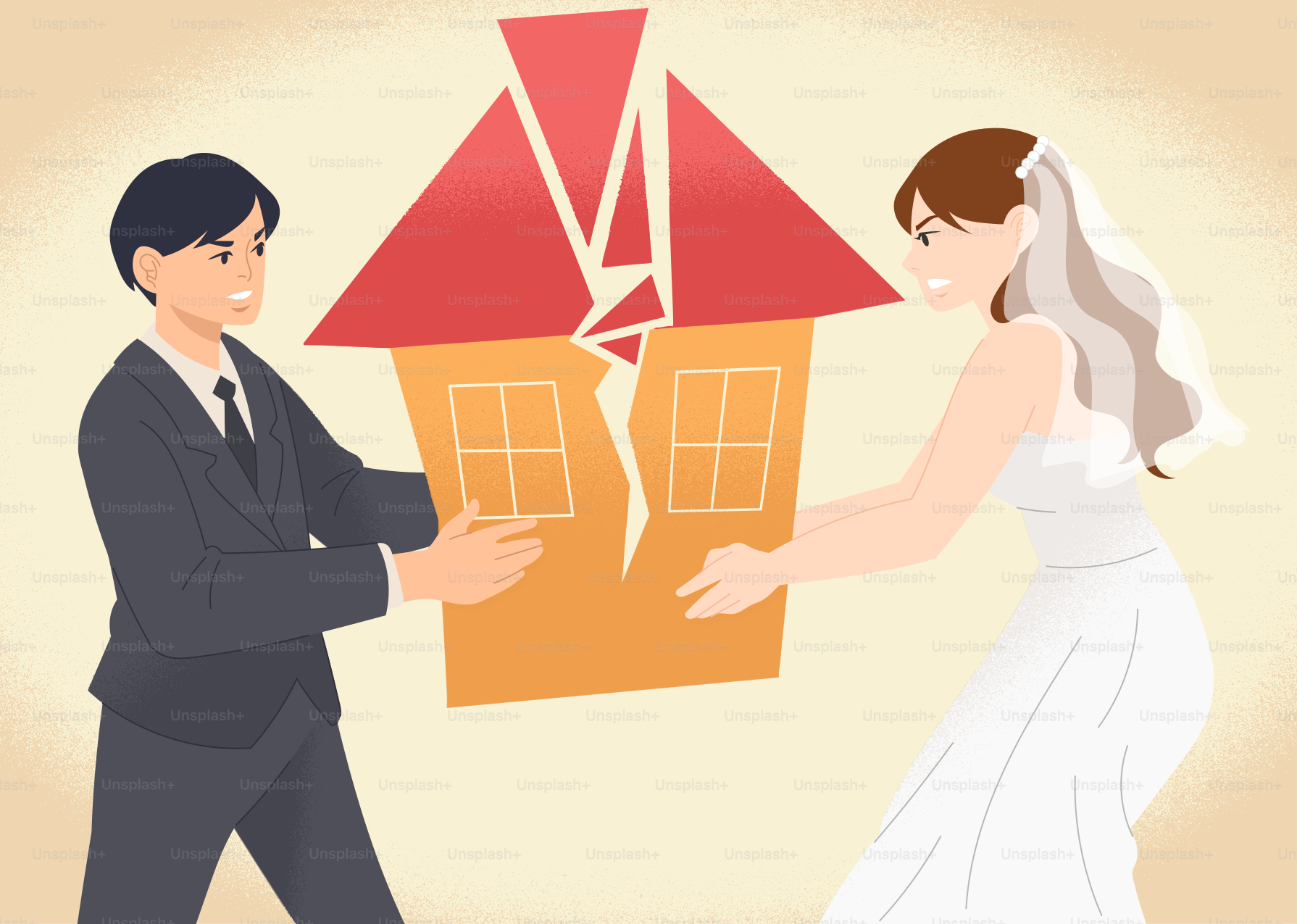 Couple fighting over a broken house