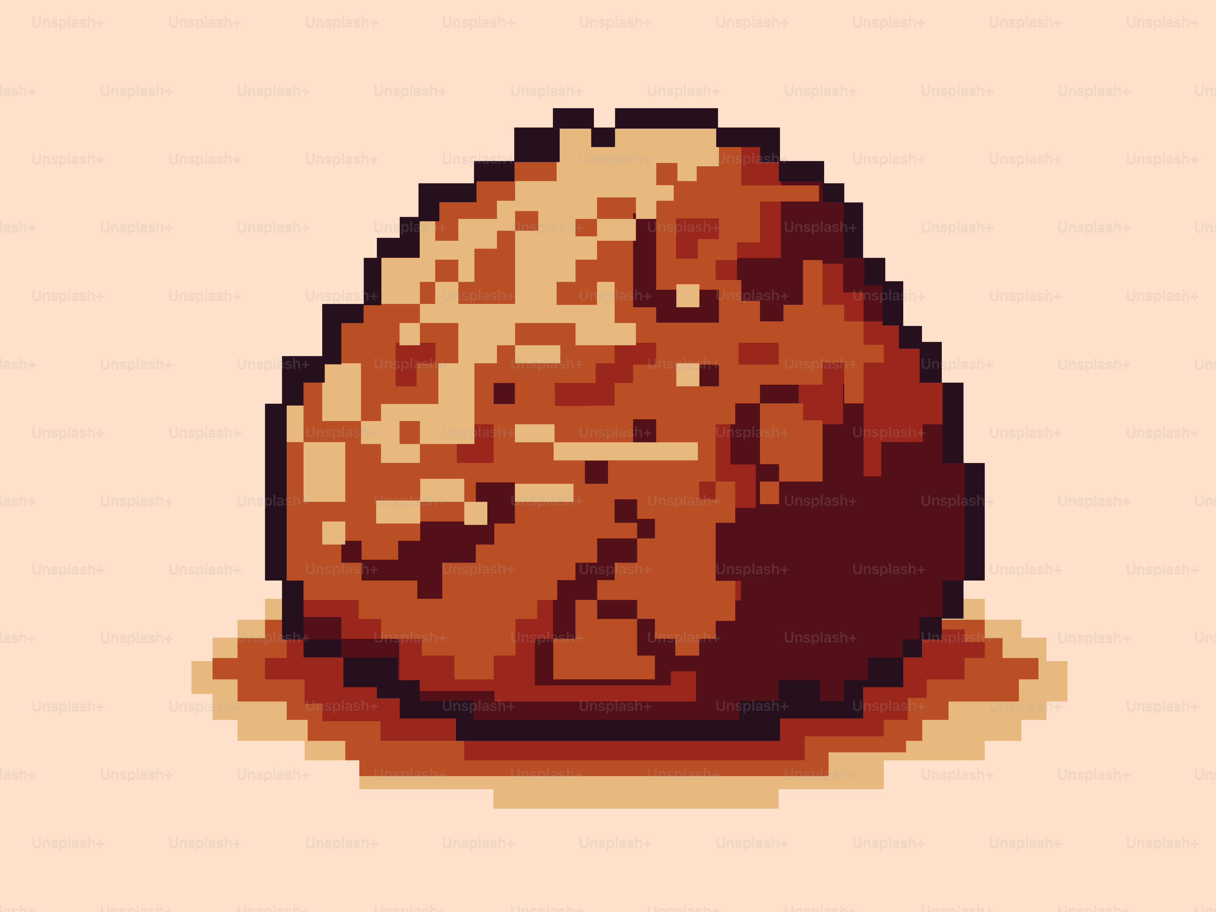 밝은 배경에 갈색 질감이 있는 바위 픽셀 아트