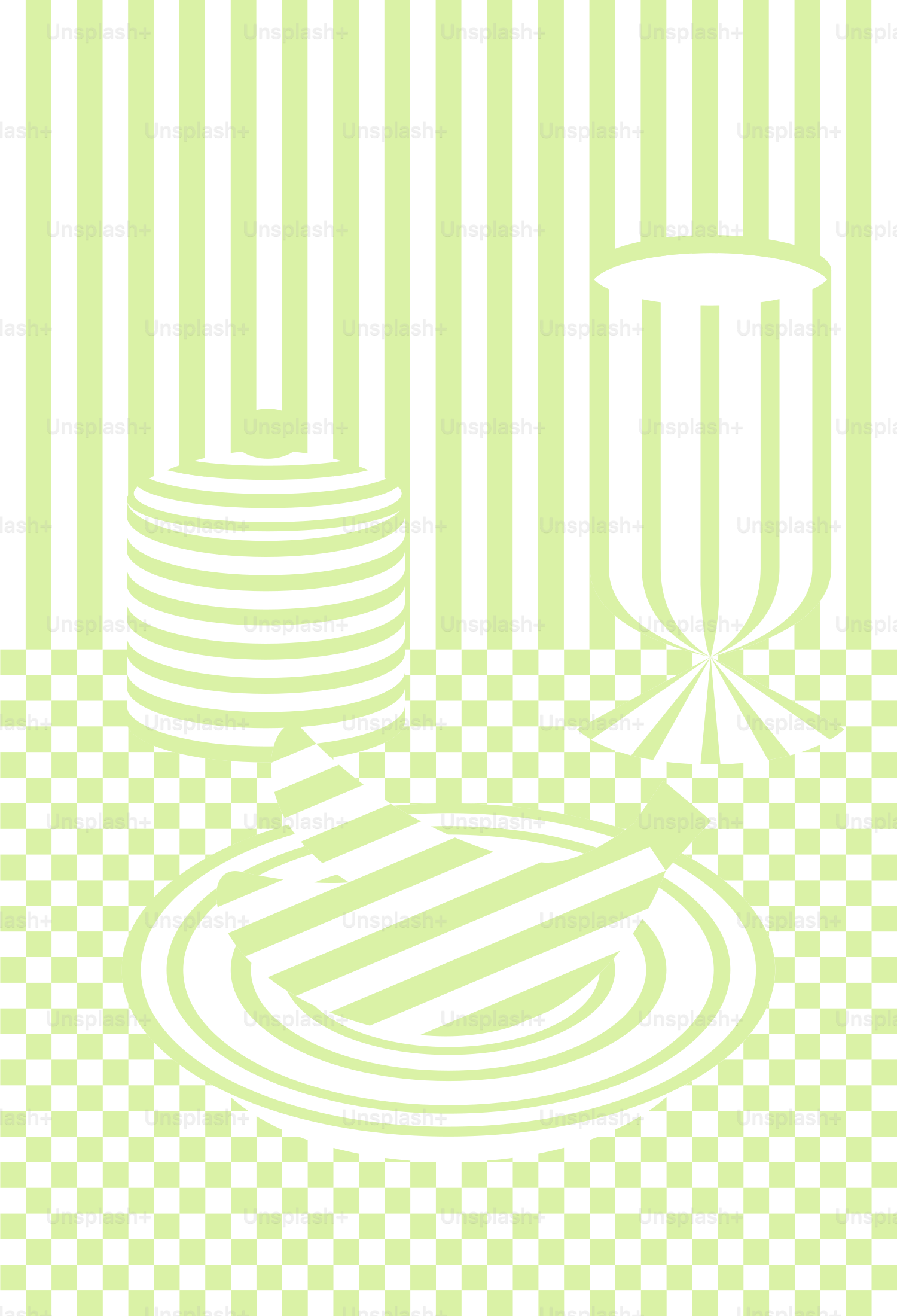 Striped objects on checkered and striped background