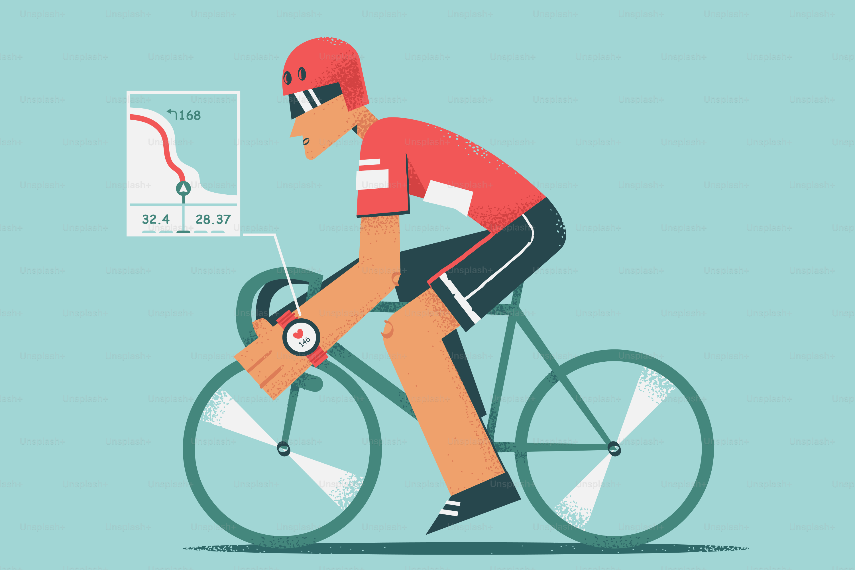 Cyclist checking performance data on smartwatch during race.