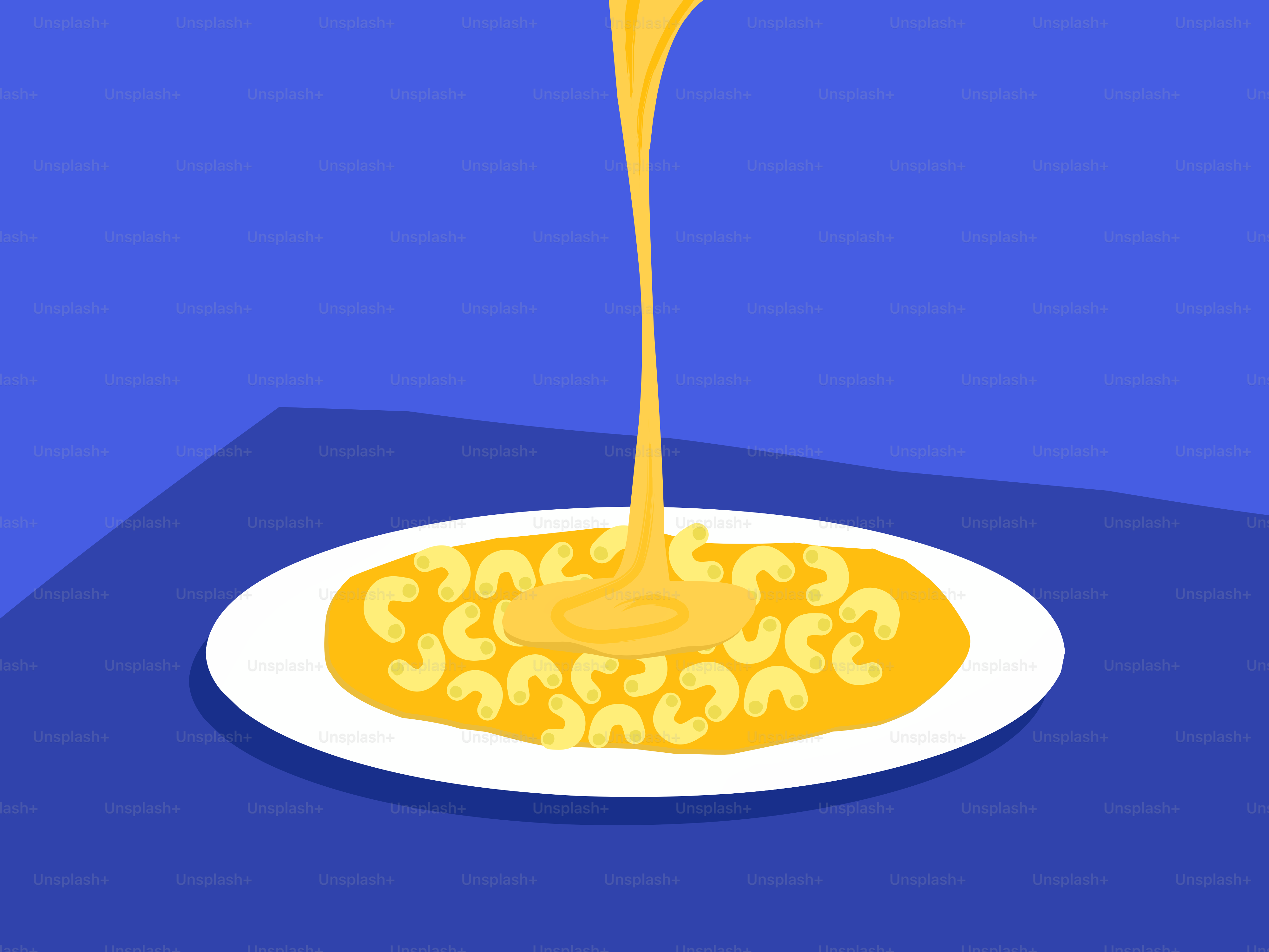 Macaroni and cheese being poured onto a plate.