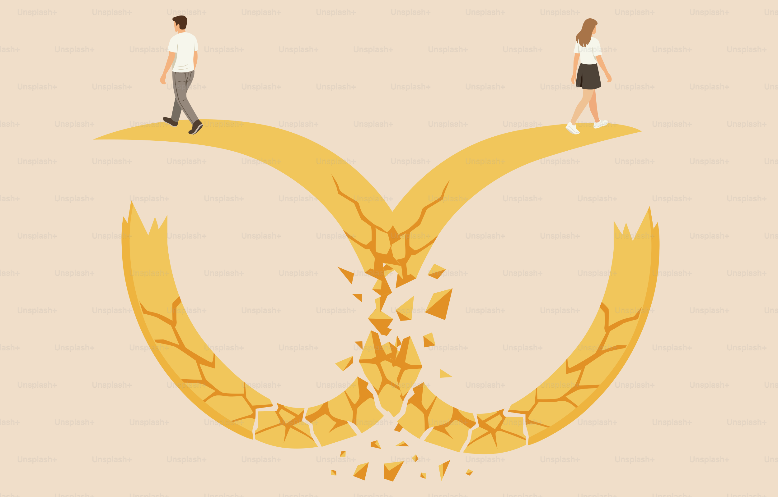 Couple walking away from broken connection