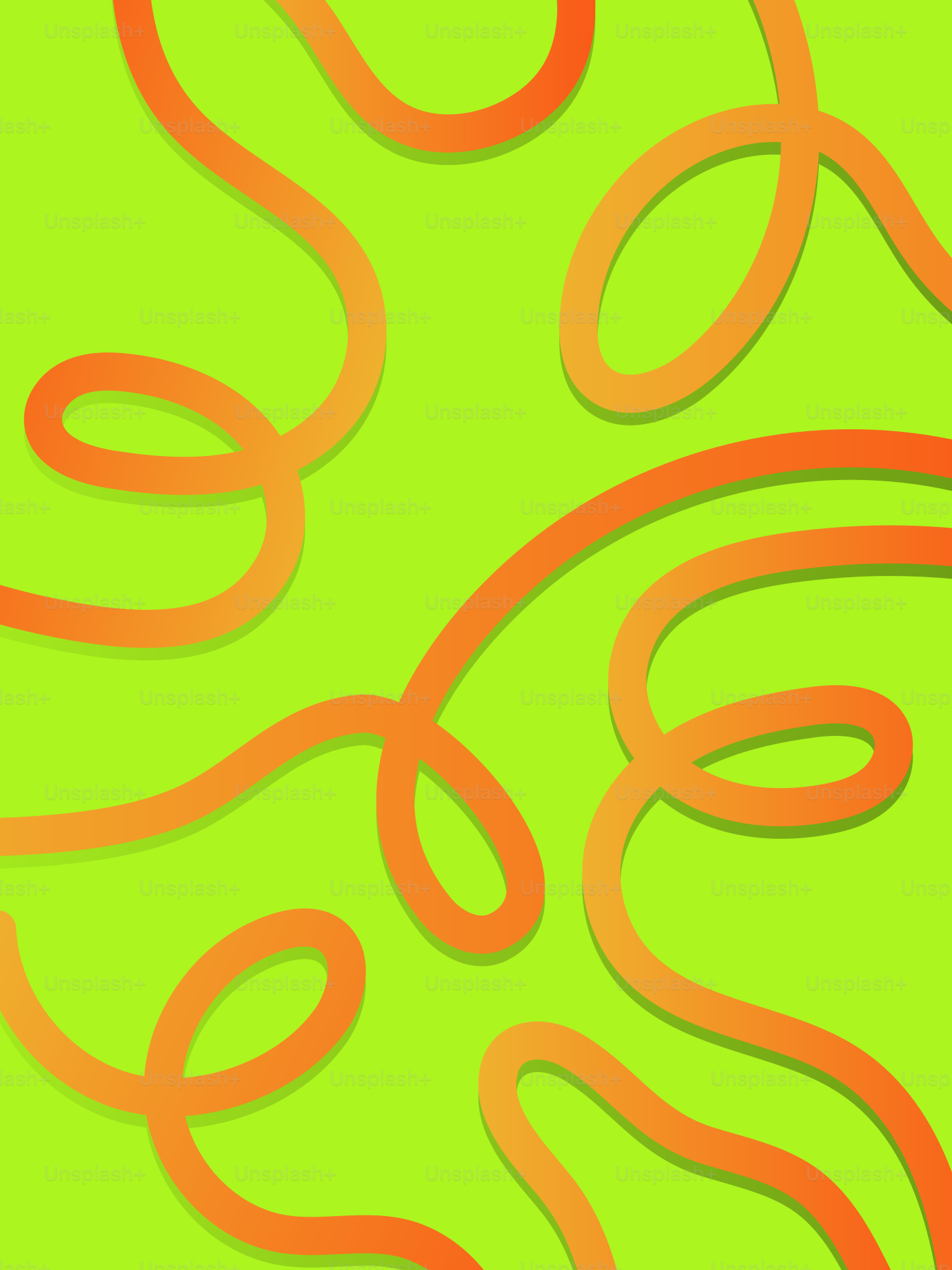 Orange abstract curves on a bright green background