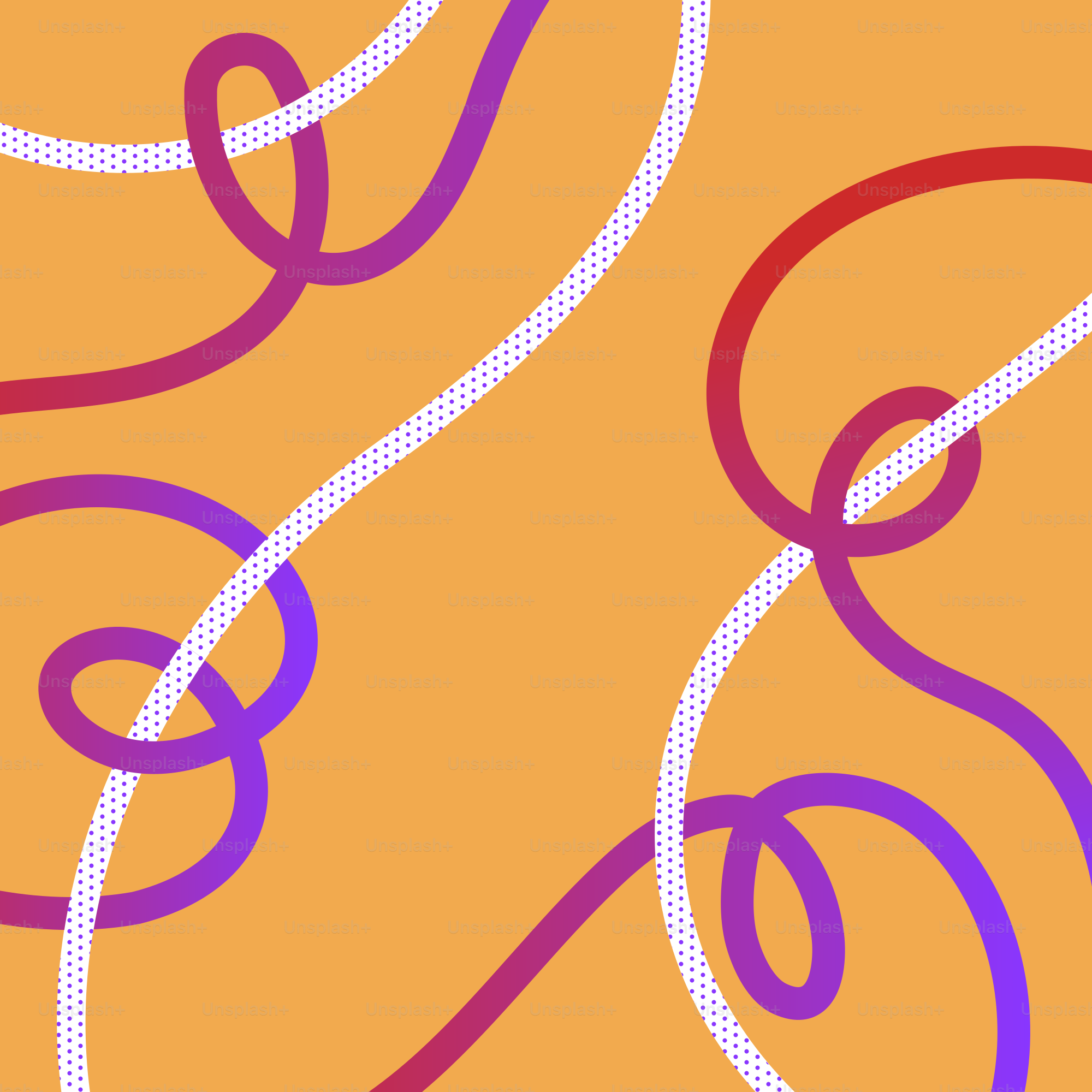 Linhas abstratas e ondulantes de roxo e vermelho sobre laranja.