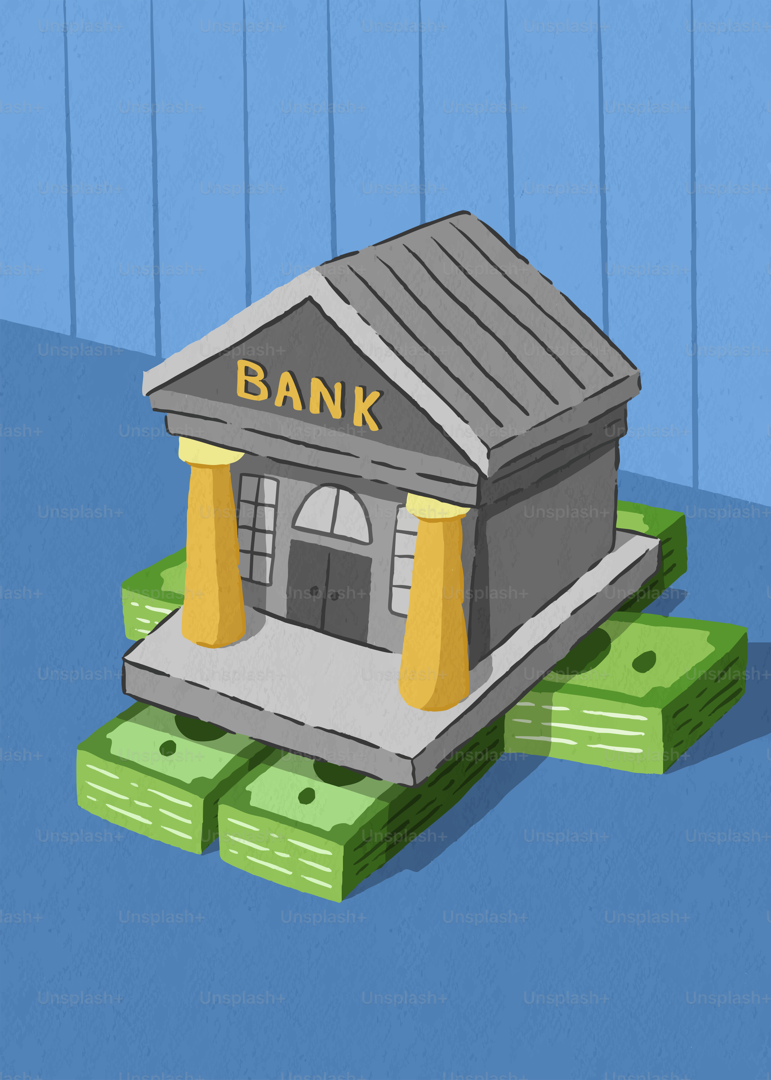 Edificio bancario appoggiato su pile di contanti. vettoriale – Immagine di  Denaro su Unsplash, image size:3000x4200