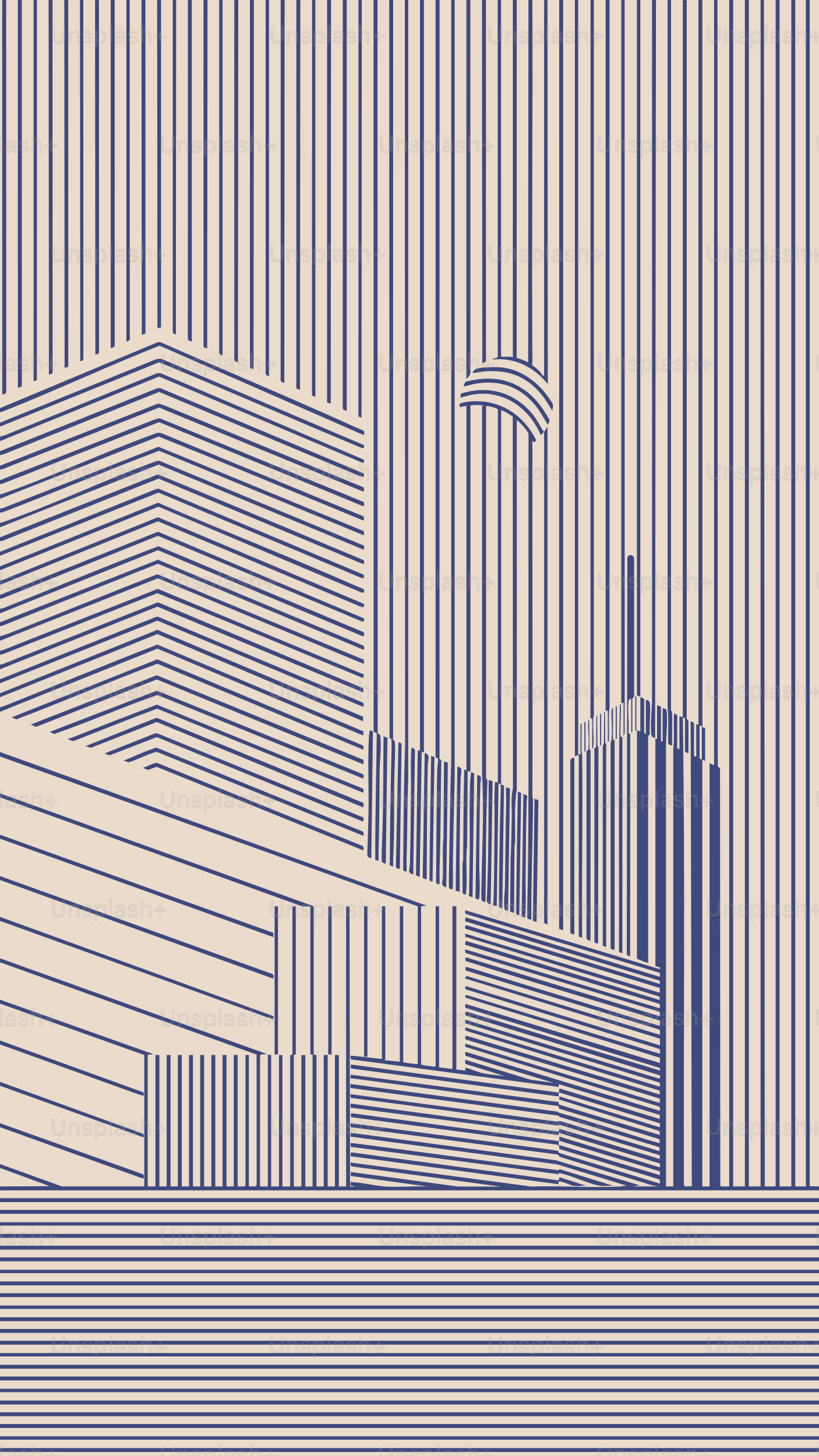 Abstrakte Linienkunst-Stadtlandschaft mit gestreiften Gebäuden