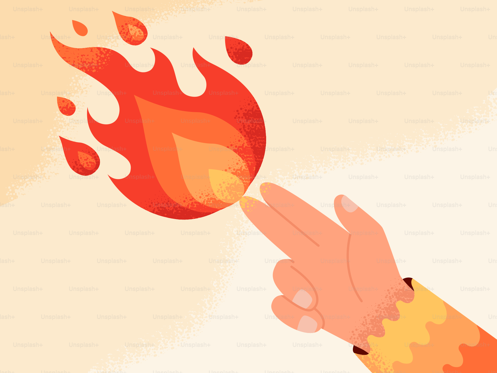 Hand reaching out to a ball of fire.