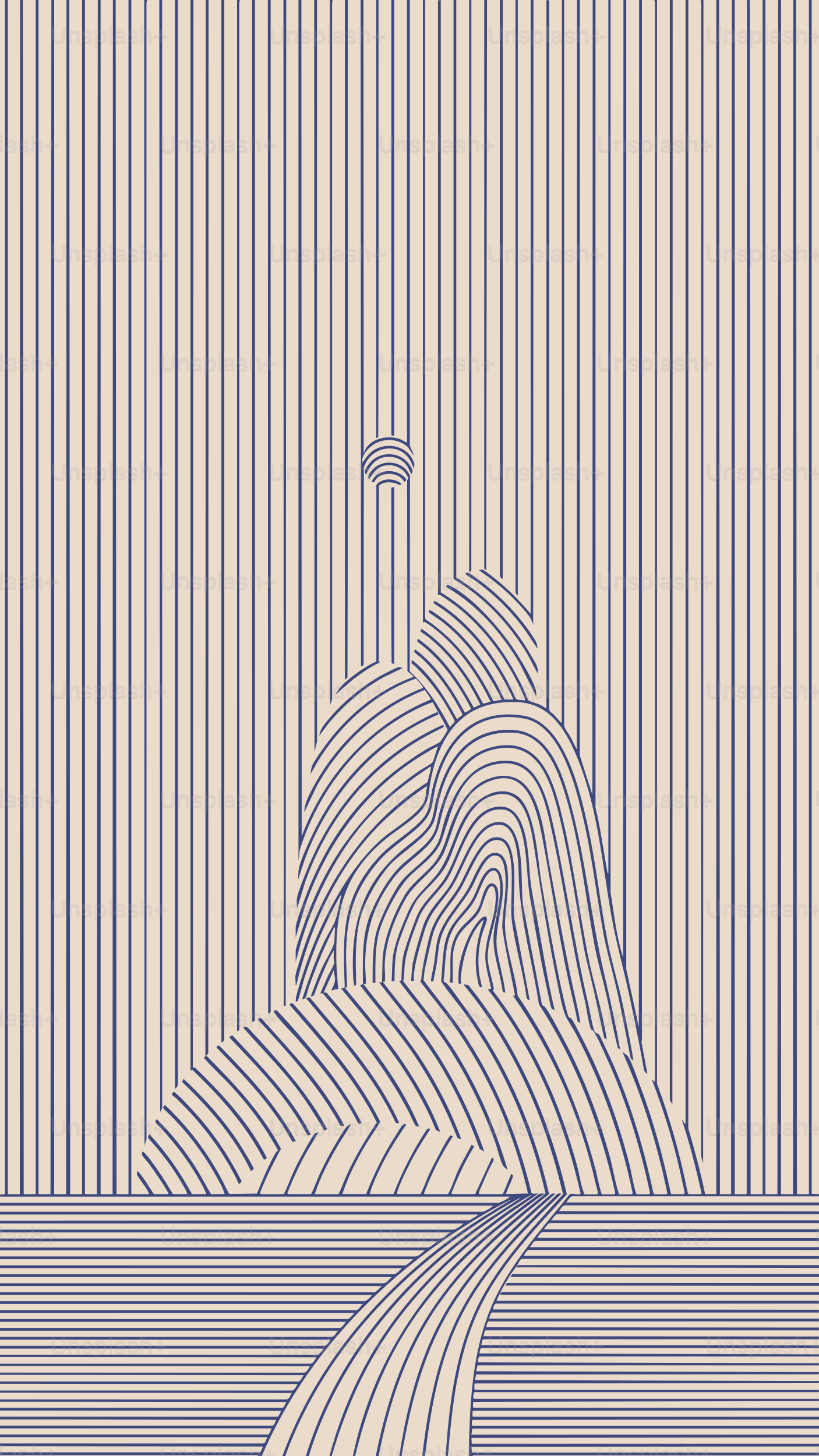 Abstract figures formed by curved lines on striped background