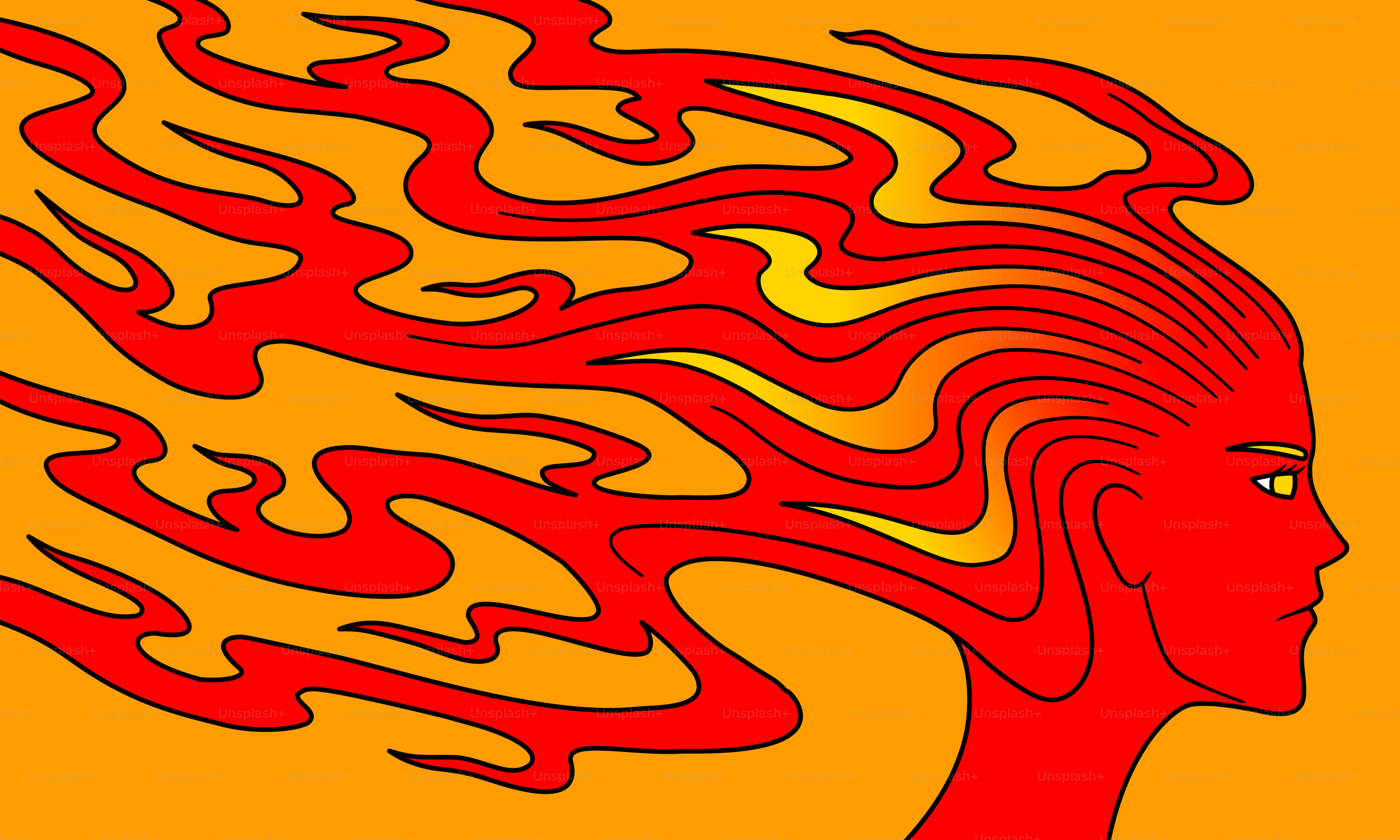 Stilisiertes Profil einer Frau mit feuerrotem Haar.