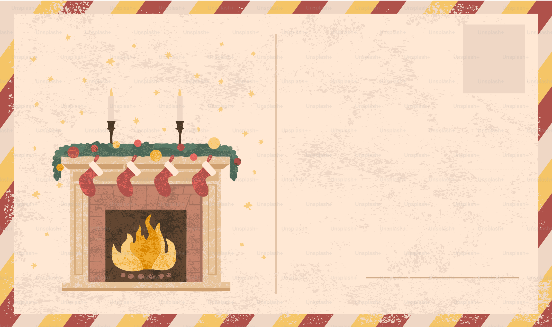 Cheminée avec bas et décorations de Noël