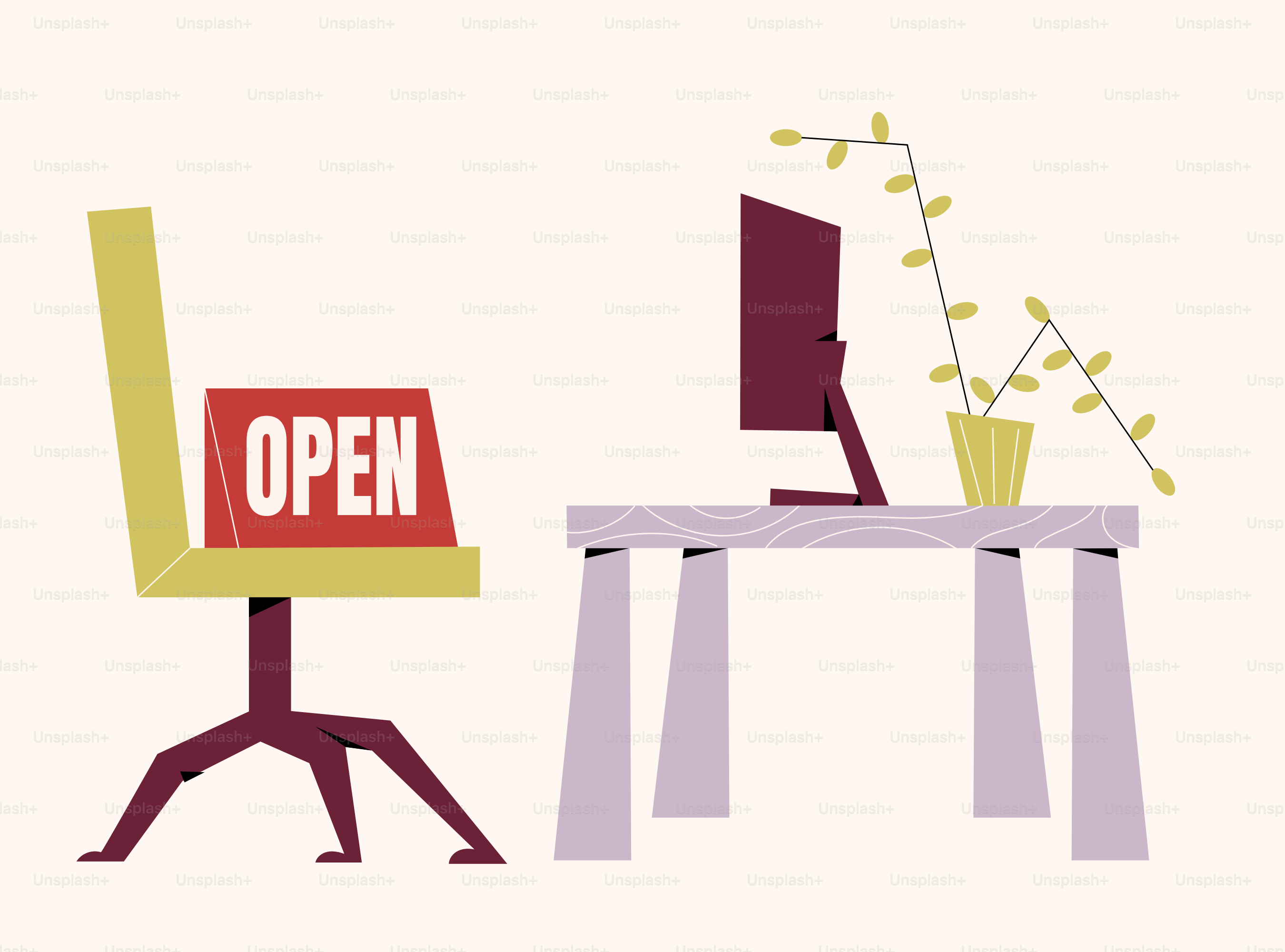 Office chair with open sign next to desk