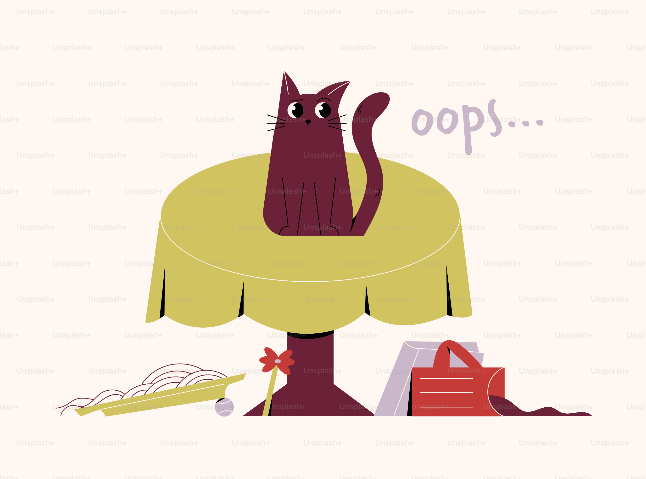 Cat sitting on a table with spilled spaghetti.