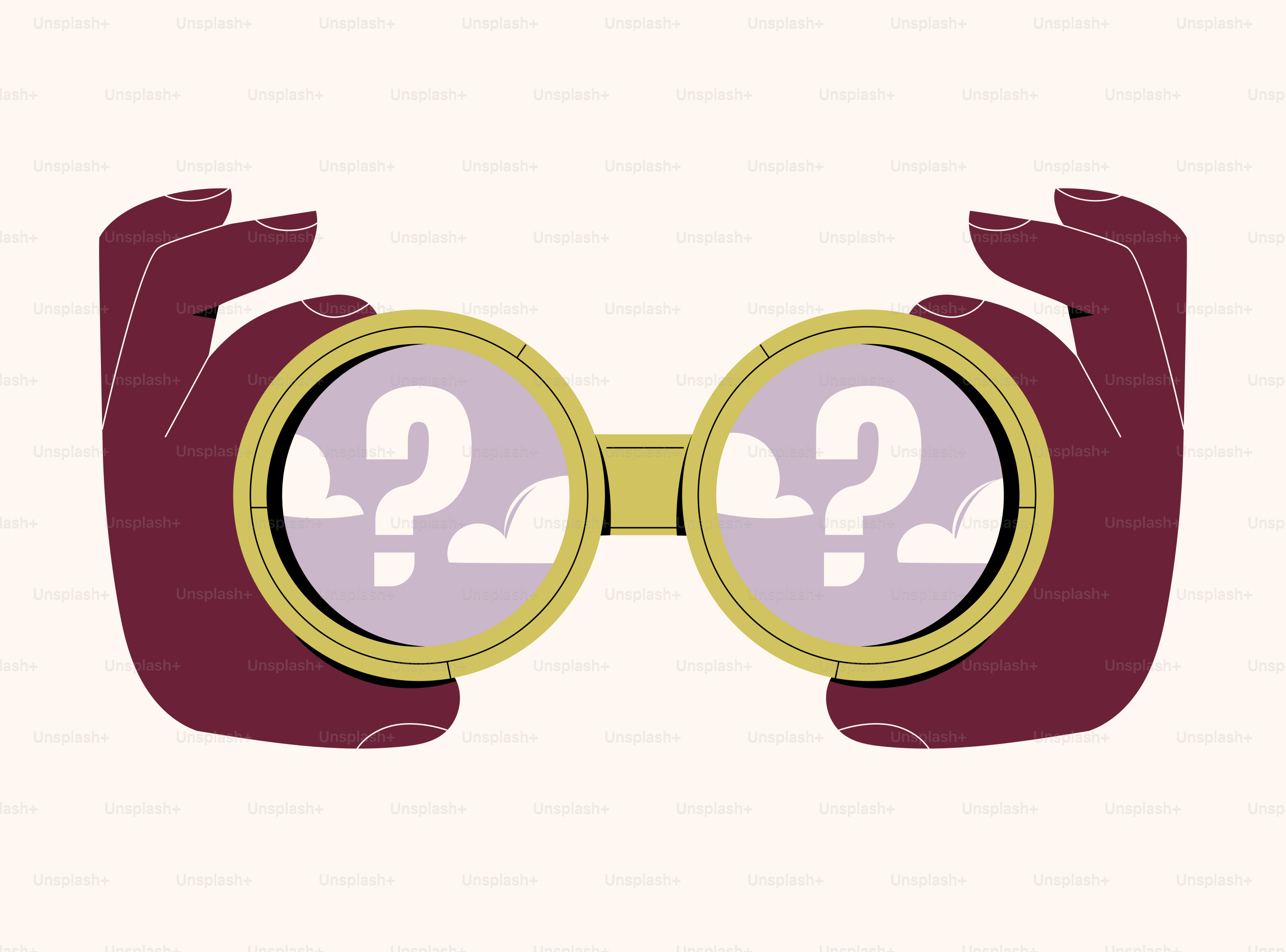 Hands holding glasses with question marks inside